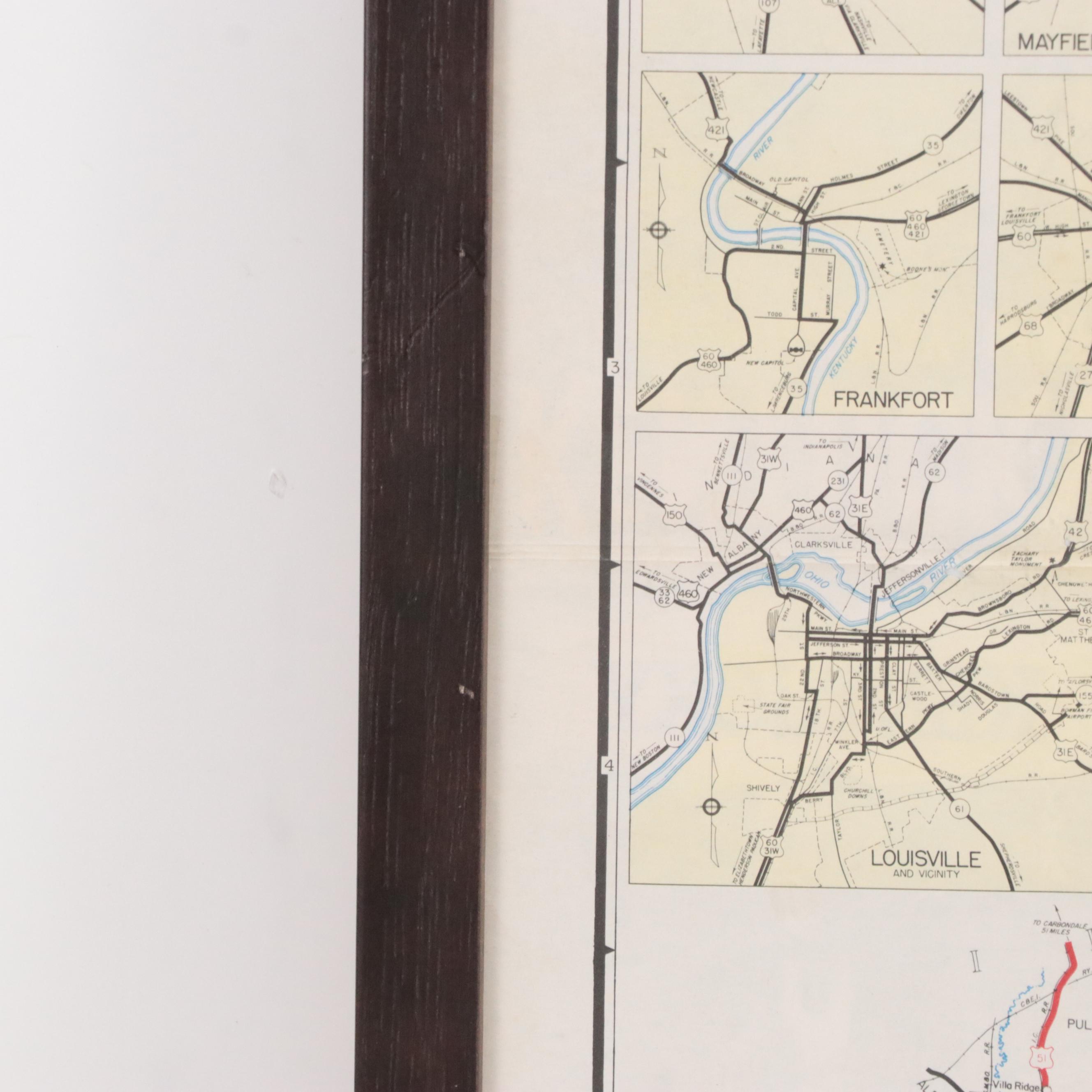 Lithograph Map "Official Kentucky Department of Highways Road Map," 1955