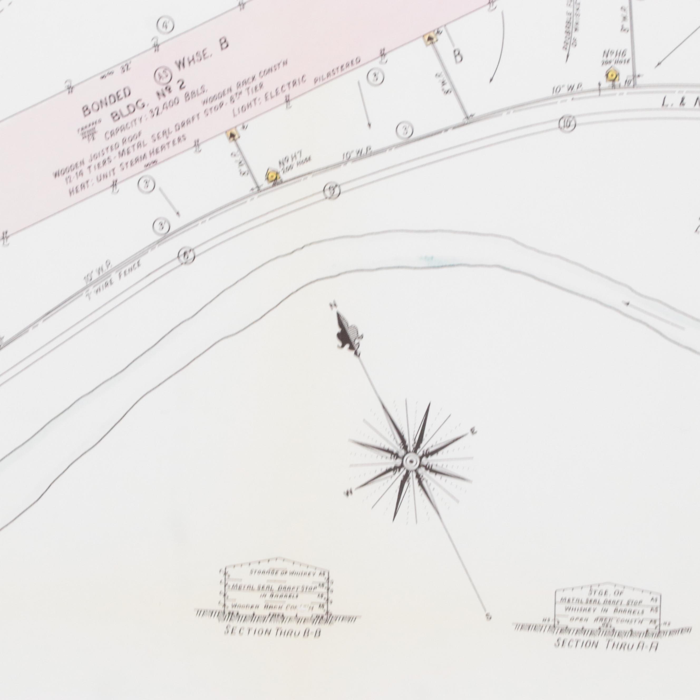 Giclée Blueprint of the Old Taylor Bourbon Whiskey Distillery Company, Kentucky