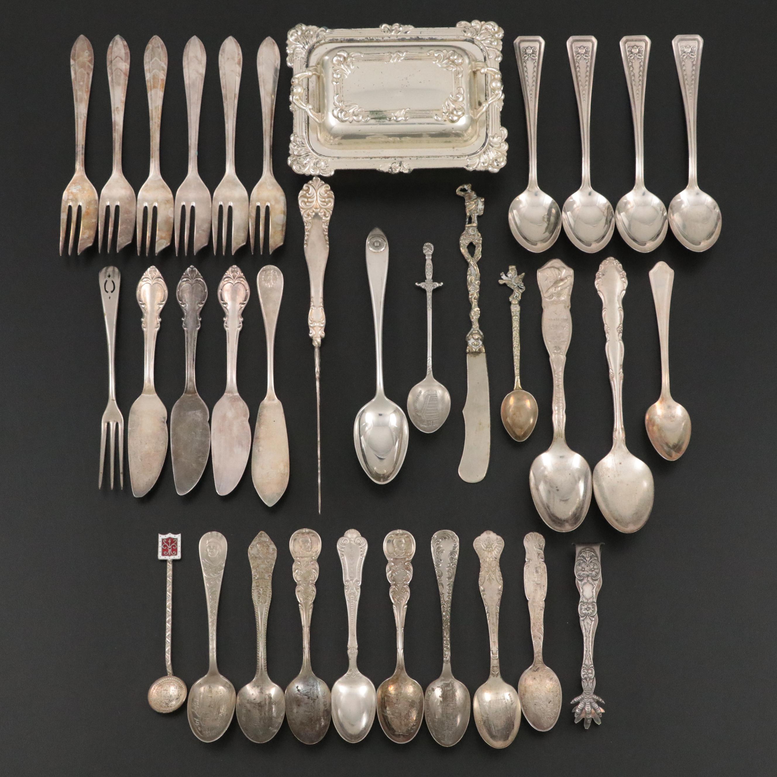 Sterling Silver Demitasse Spoon and Souvenir Spoon with Silver Plate Flatware