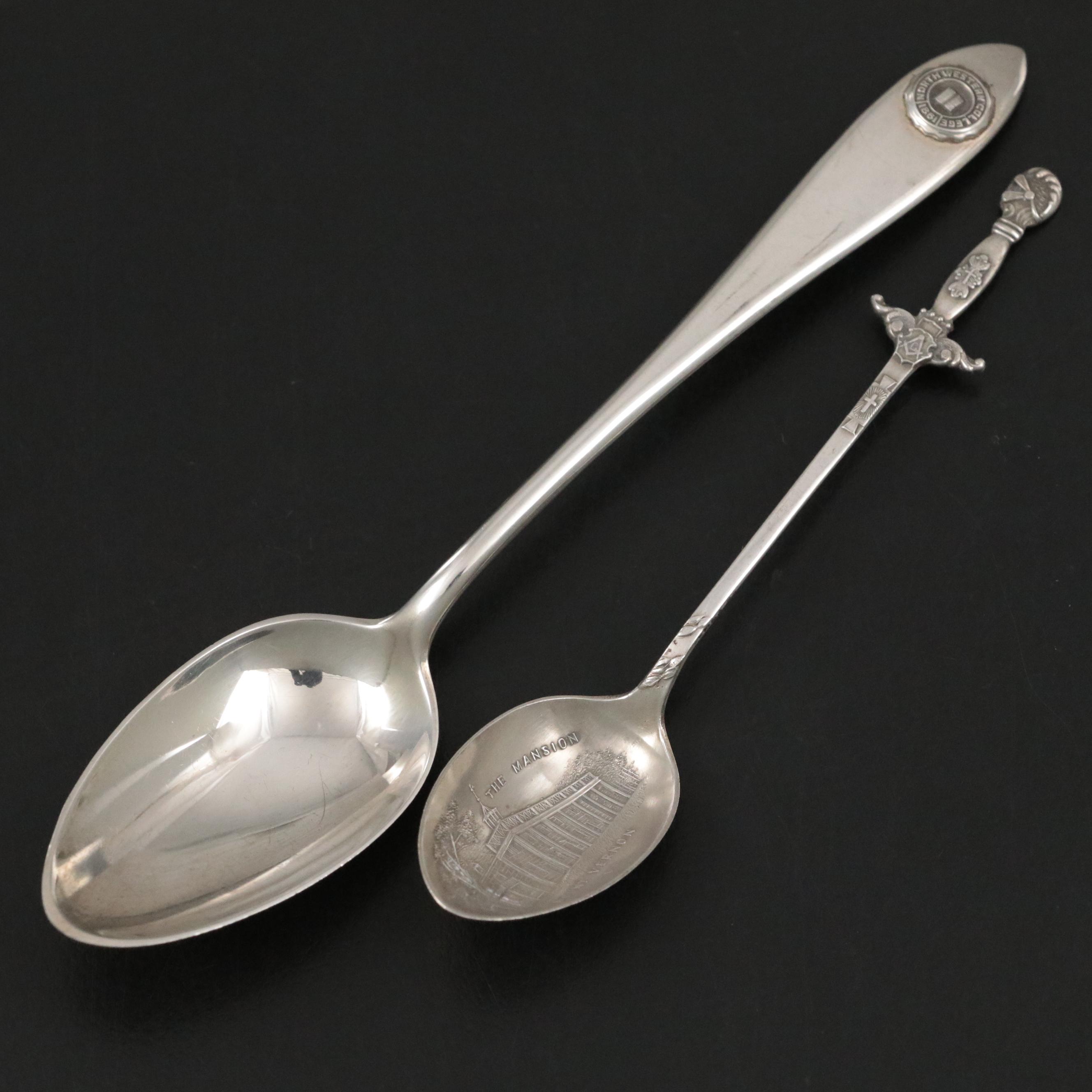 Sterling Silver Demitasse Spoon and Souvenir Spoon with Silver Plate Flatware
