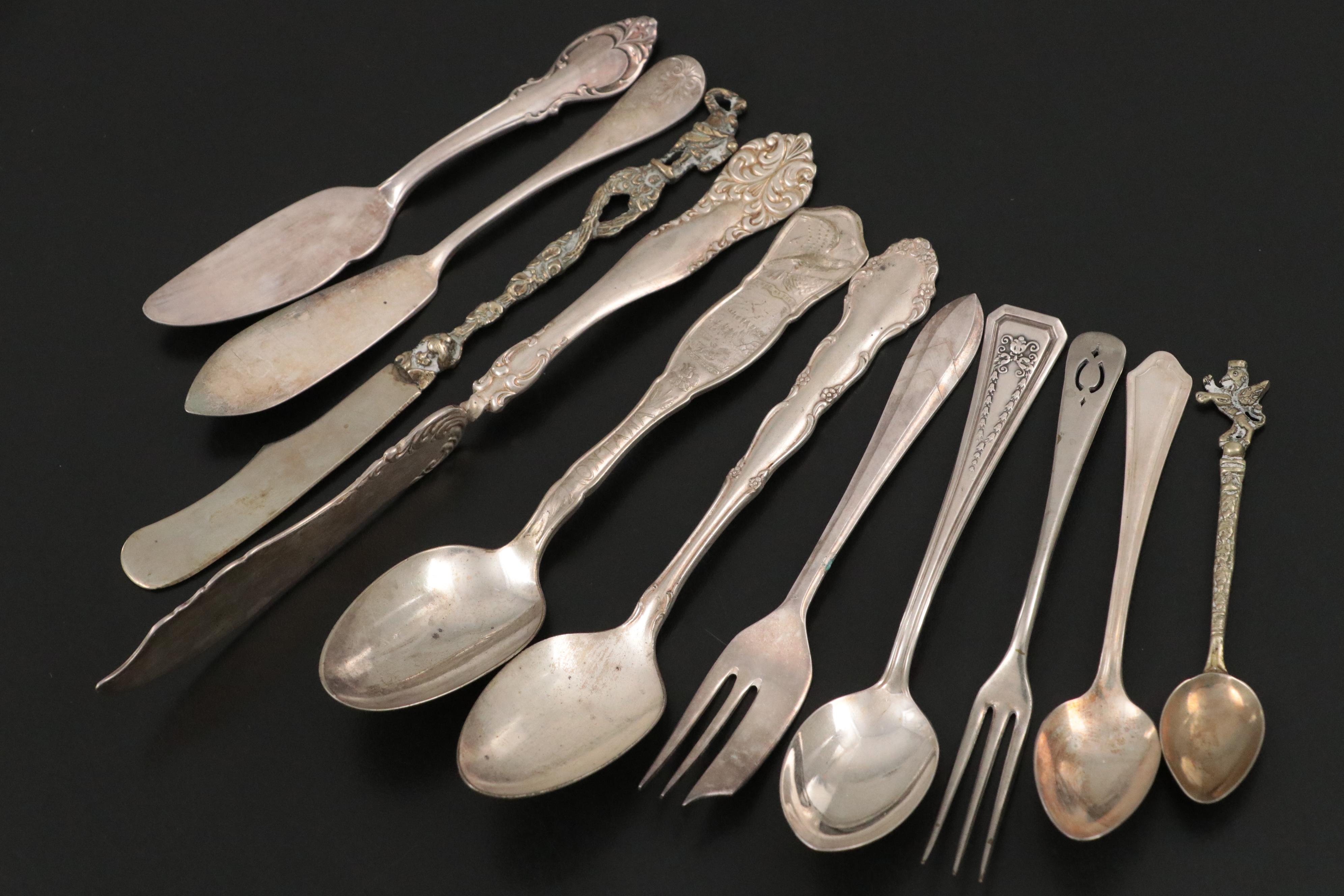 Sterling Silver Demitasse Spoon and Souvenir Spoon with Silver Plate Flatware