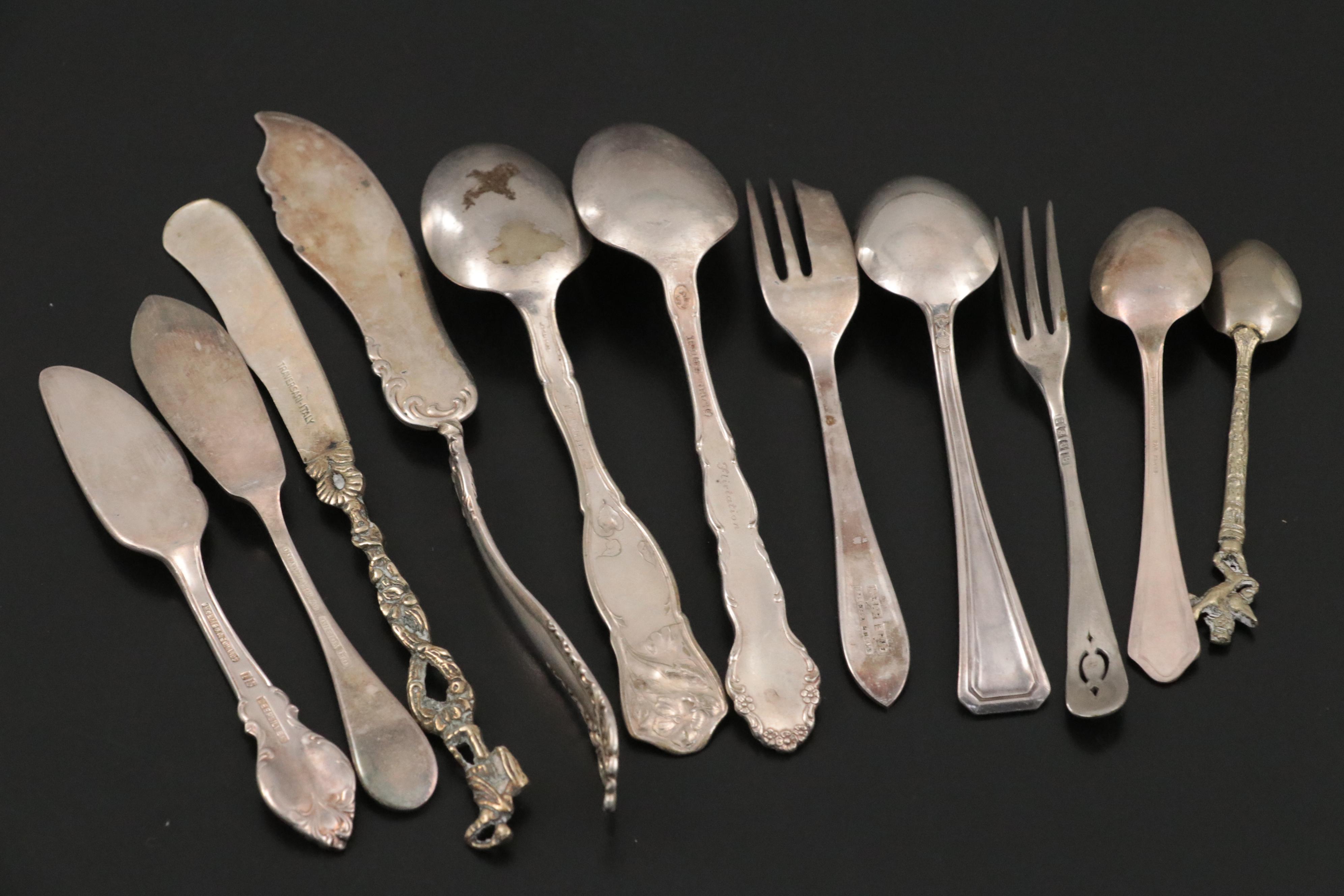 Sterling Silver Demitasse Spoon and Souvenir Spoon with Silver Plate Flatware