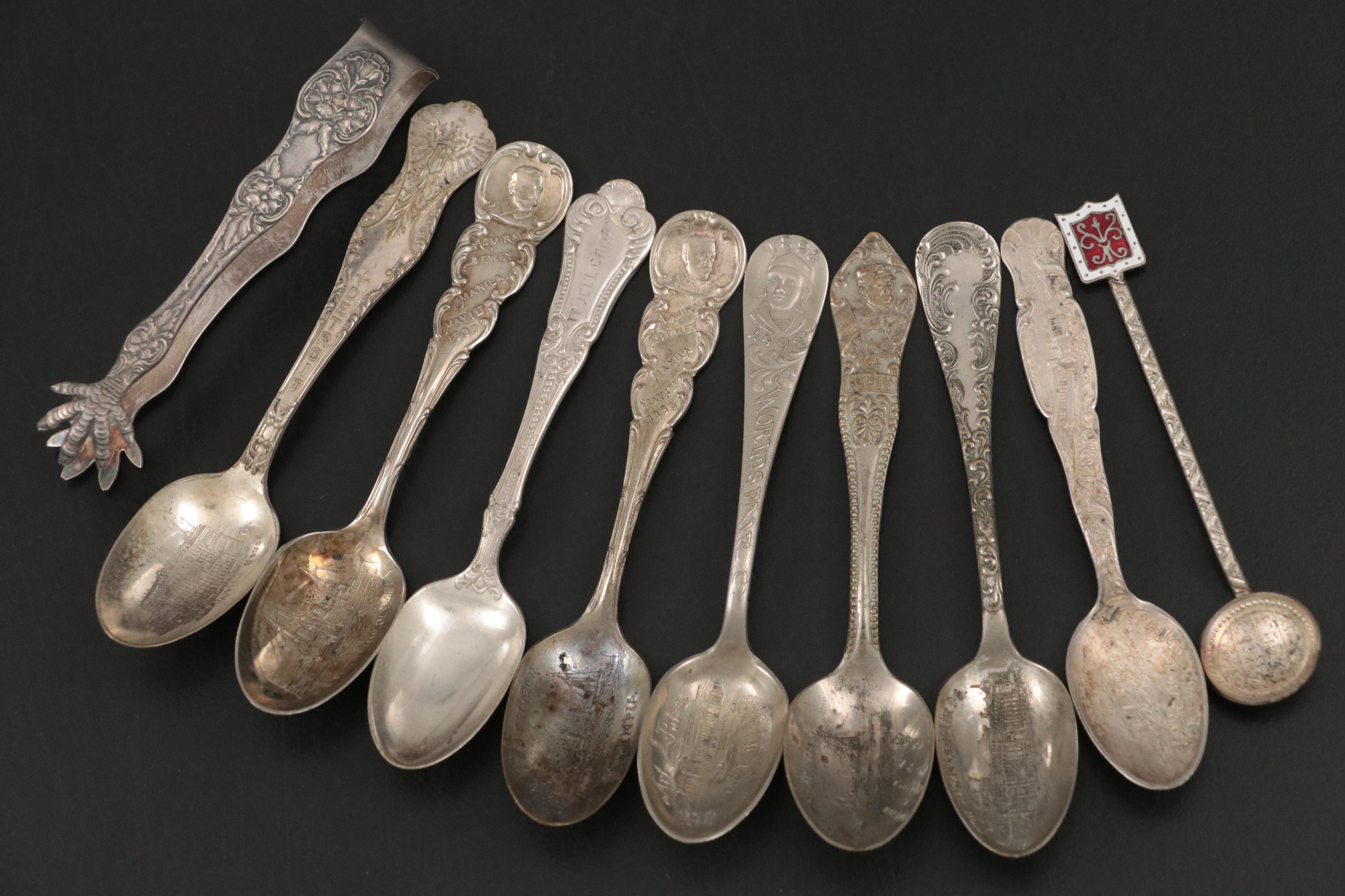 Sterling Silver Demitasse Spoon and Souvenir Spoon with Silver Plate Flatware