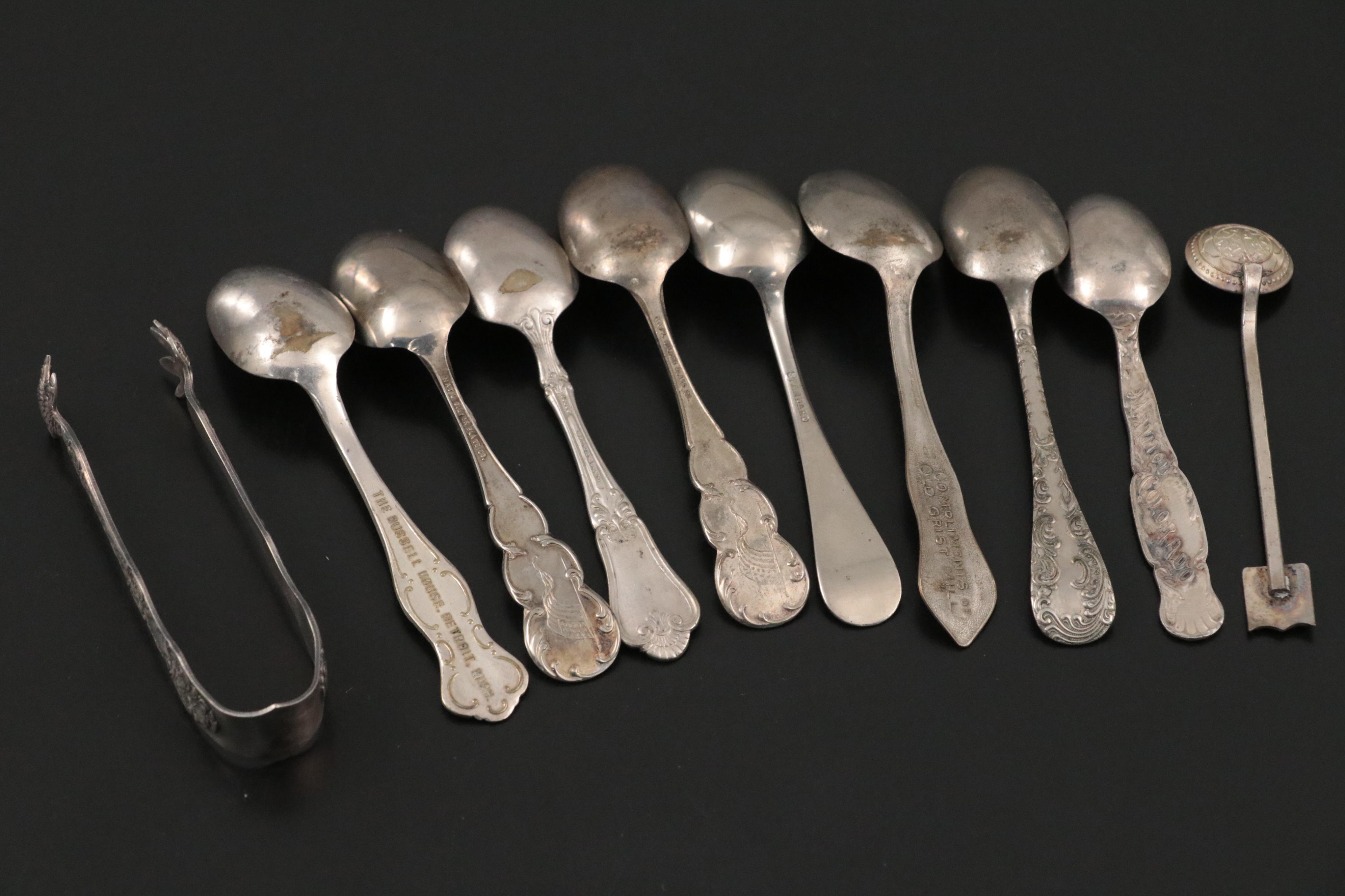 Sterling Silver Demitasse Spoon and Souvenir Spoon with Silver Plate Flatware