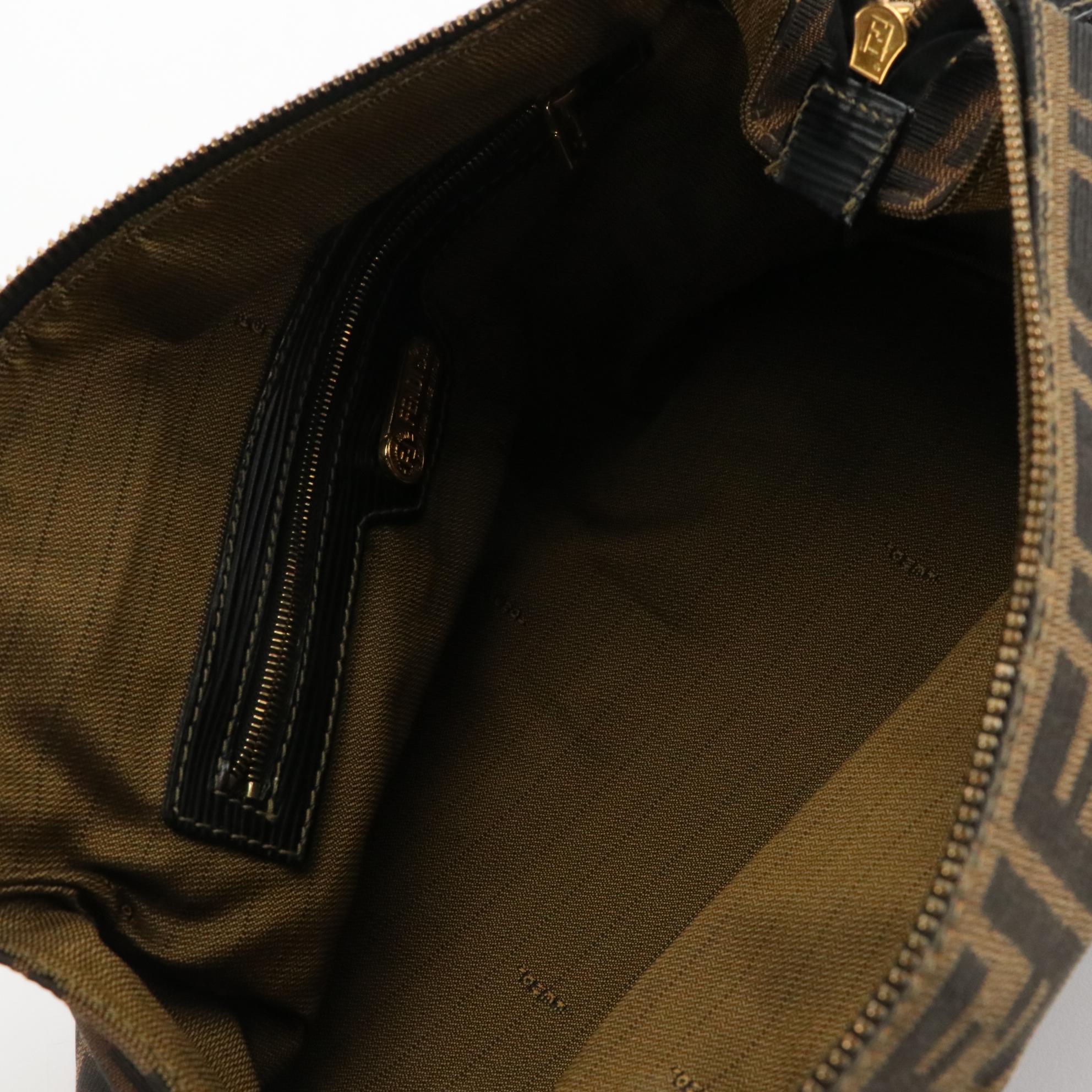 Fendi Zucca Canvas and Black Leather Top Handle Handbag