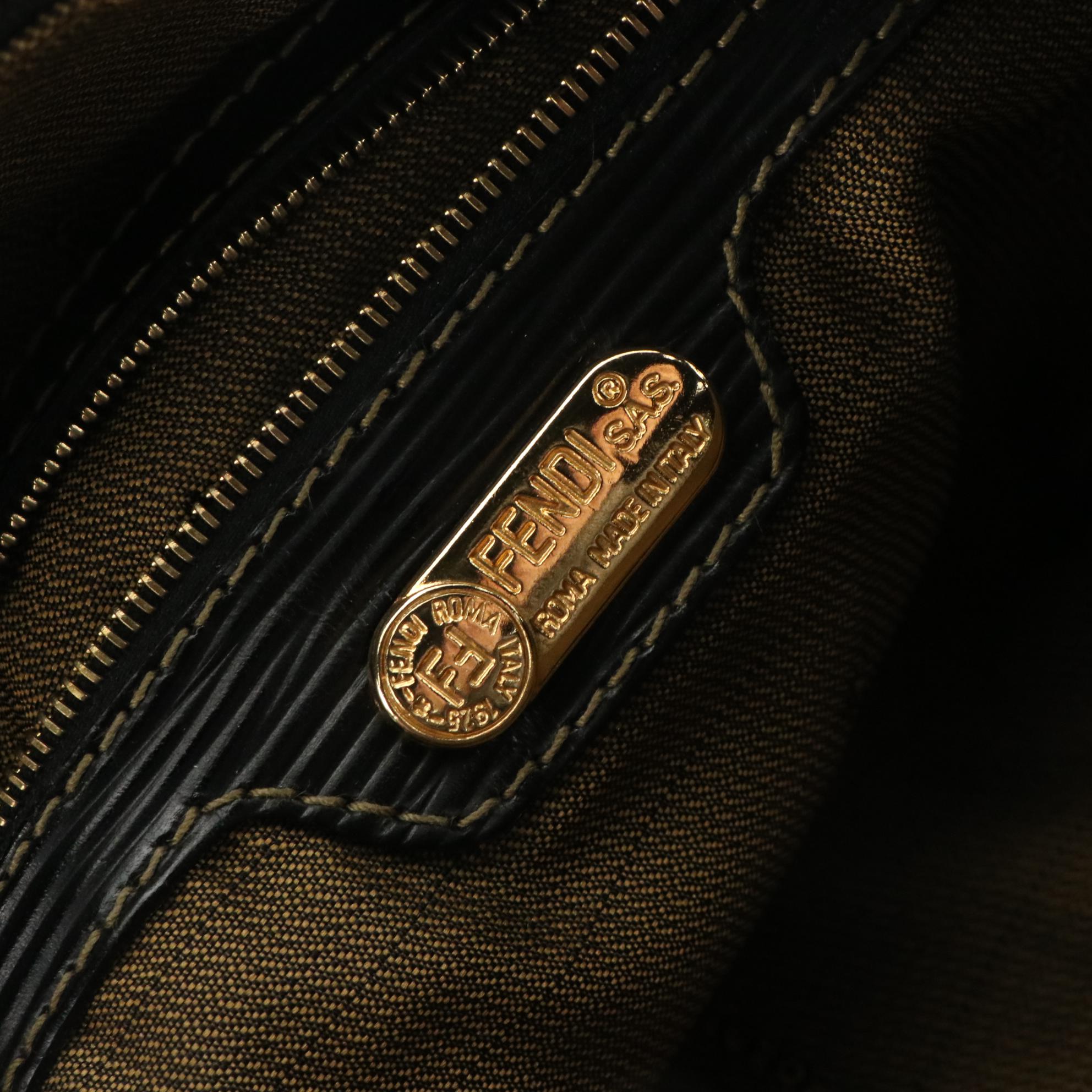 Fendi Zucca Canvas and Black Leather Top Handle Handbag