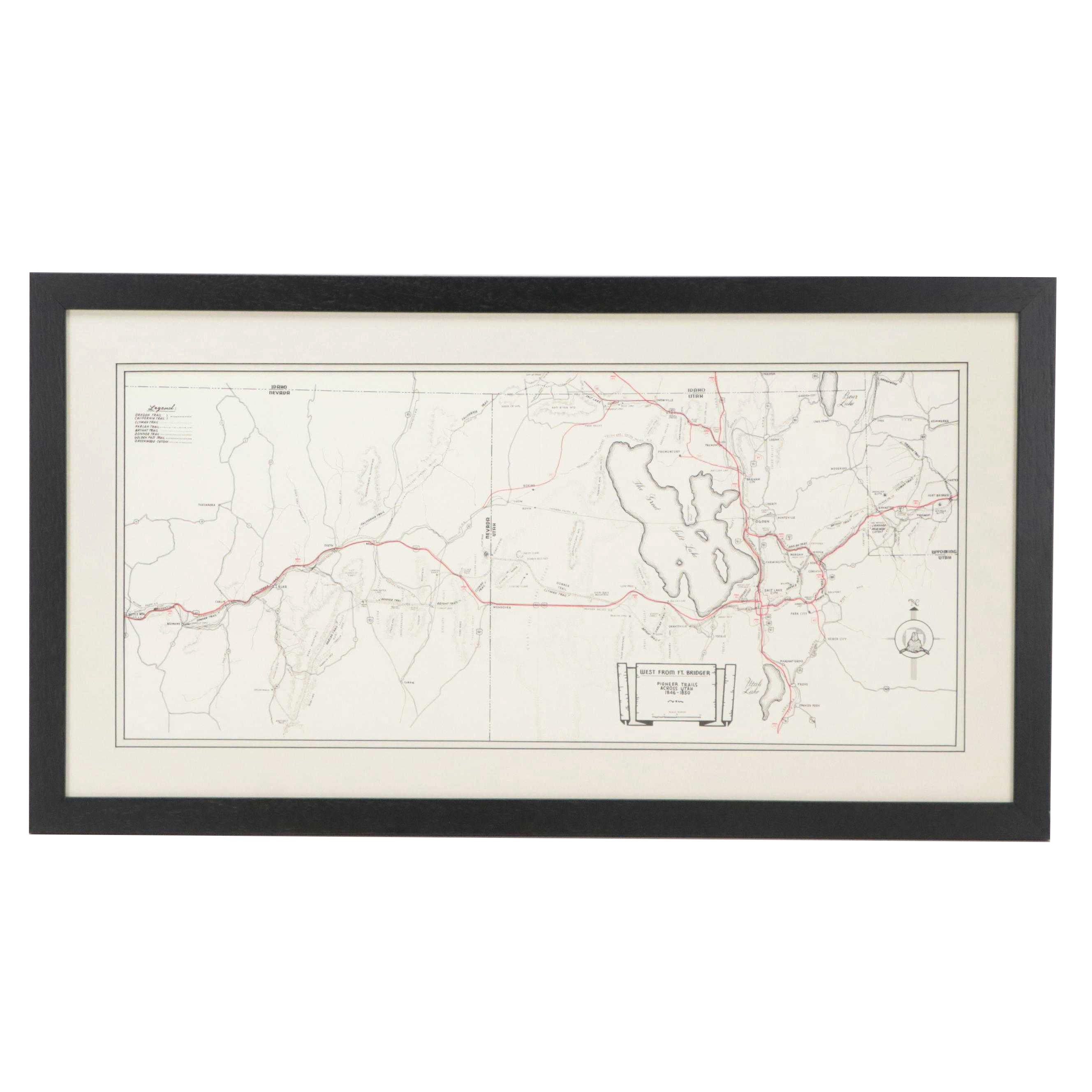 Lithograph Map of Pioneer Trails Across Utah