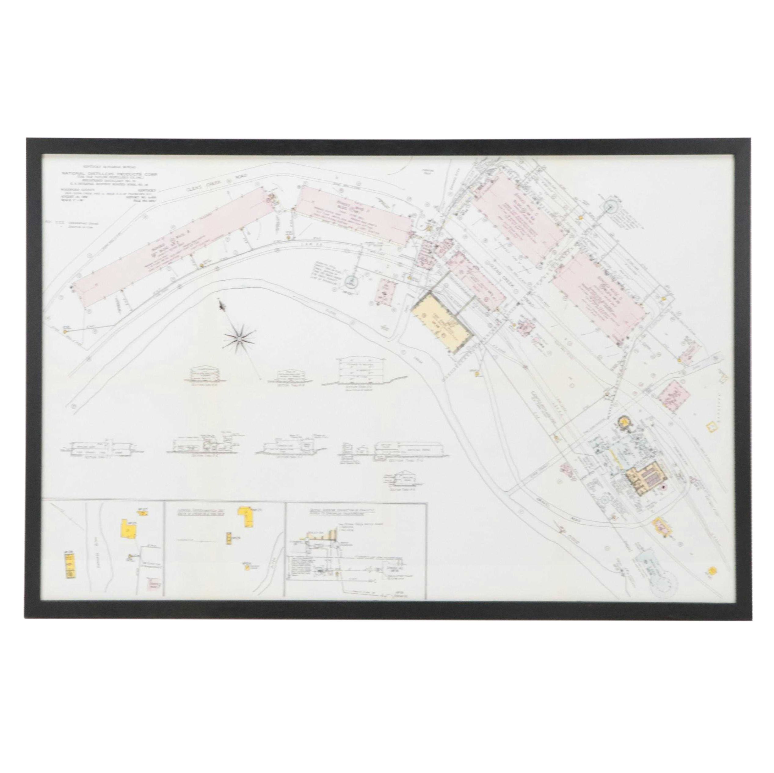 Giclée Blueprint of the Old Taylor Bourbon Whiskey Distillery Company, Kentucky