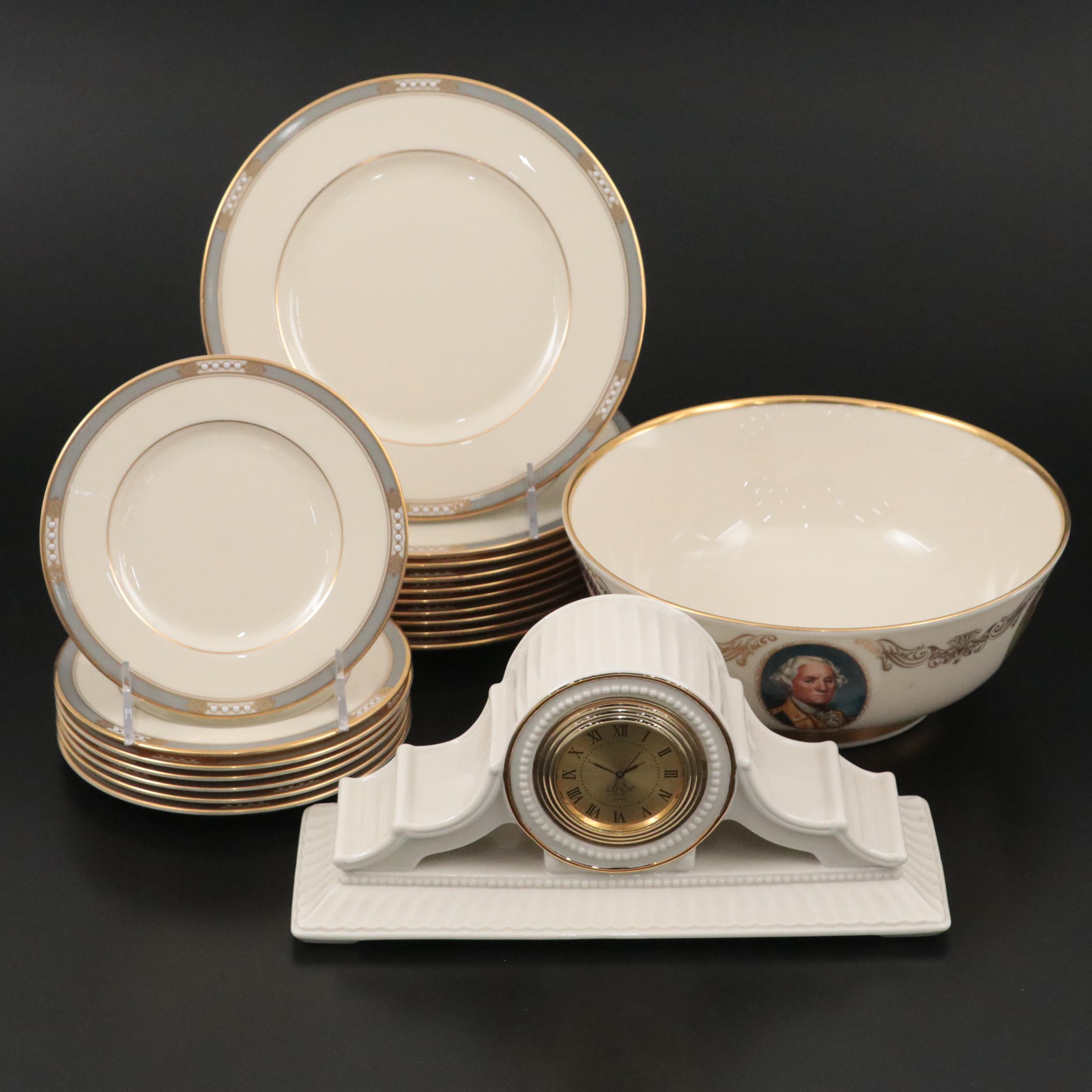 Lenox "McKinley" Porcelain Plates, "Patriots" Bowl, and Twilight Mantel Clock