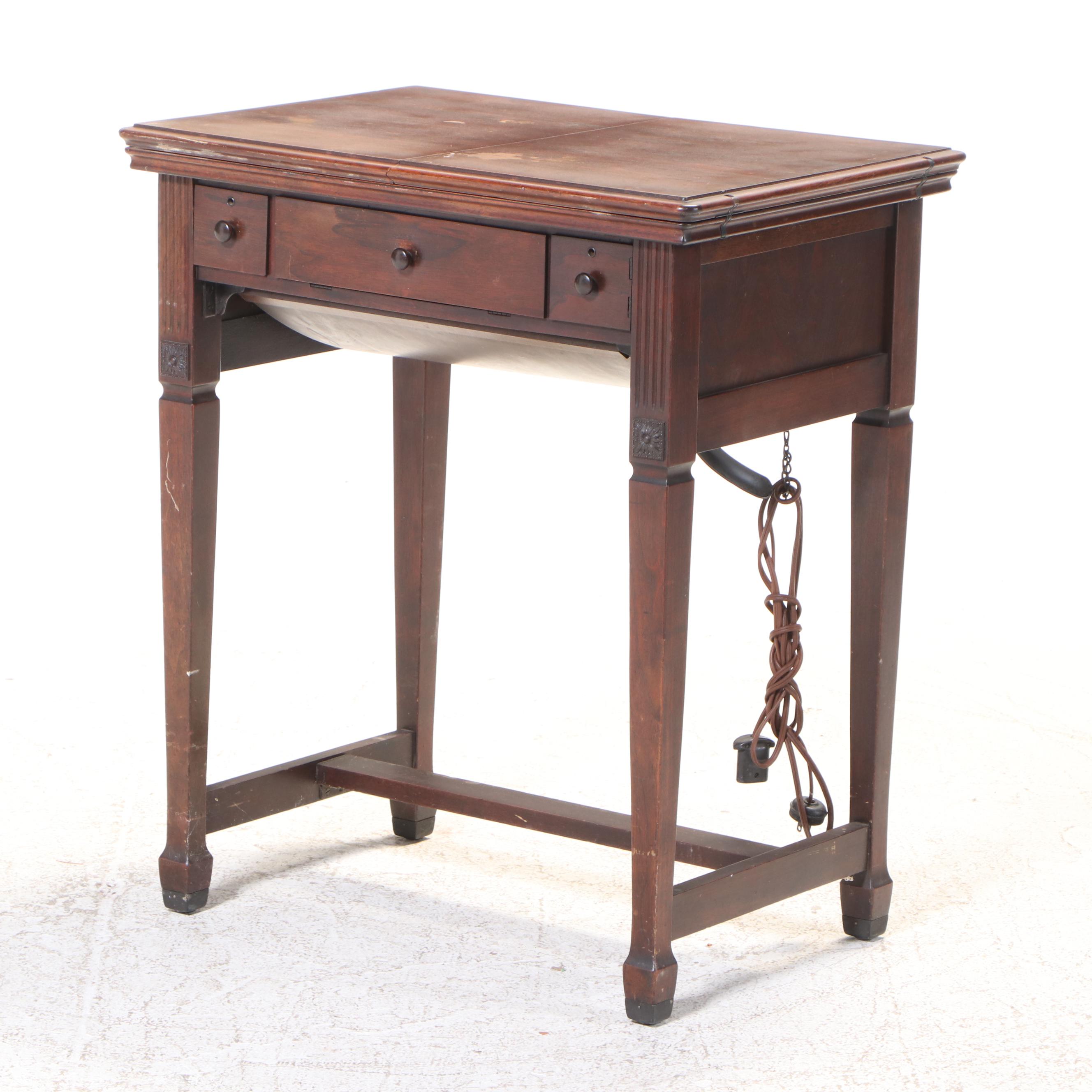 Singer Electric Sewing Machine with Drop-Leaf Wood Table, 1940s–1950s