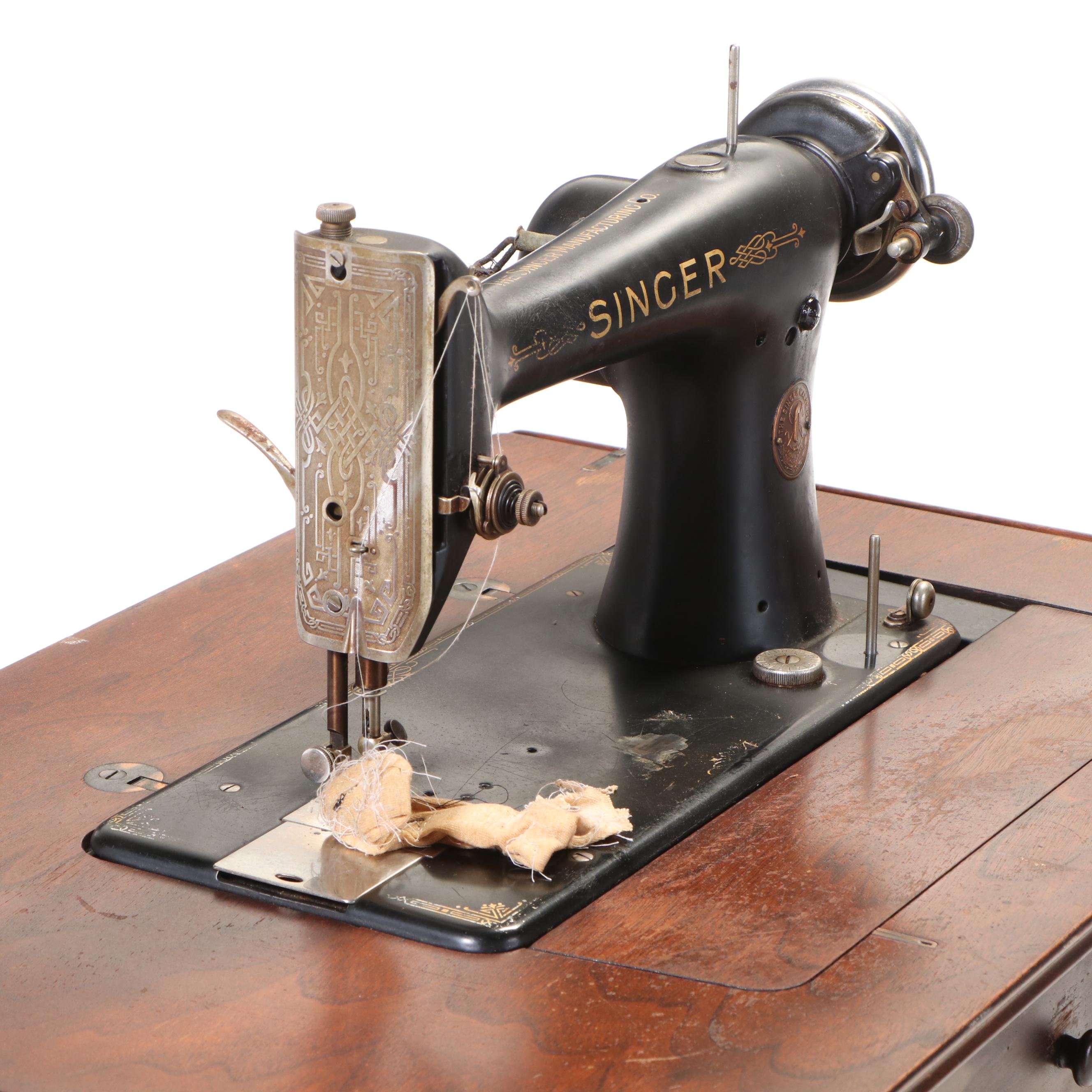 Singer Electric Sewing Machine with Drop-Leaf Wood Table, 1940s–1950s