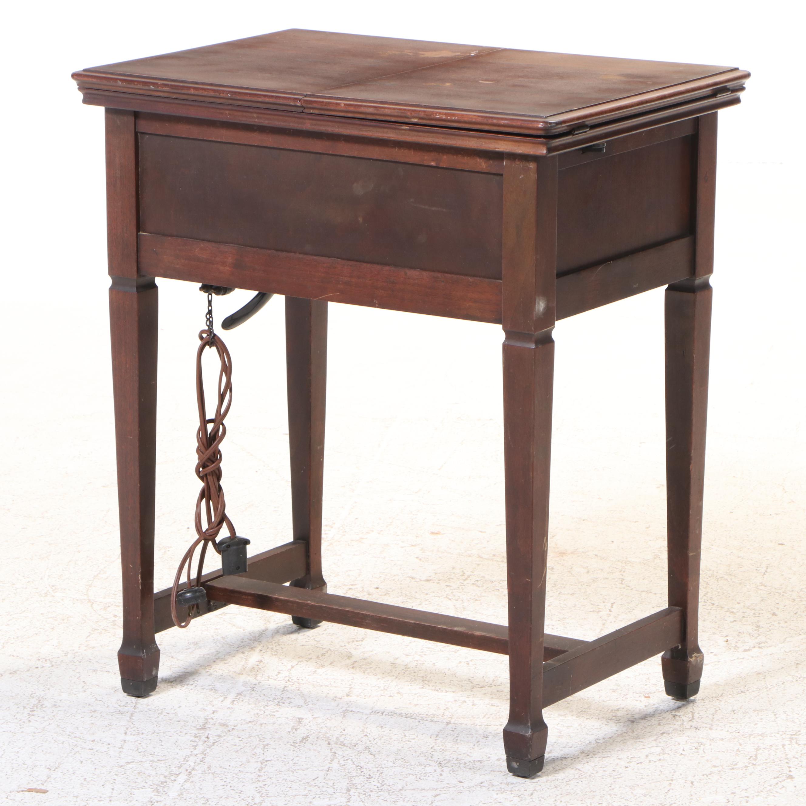 Singer Electric Sewing Machine with Drop-Leaf Wood Table, 1940s–1950s