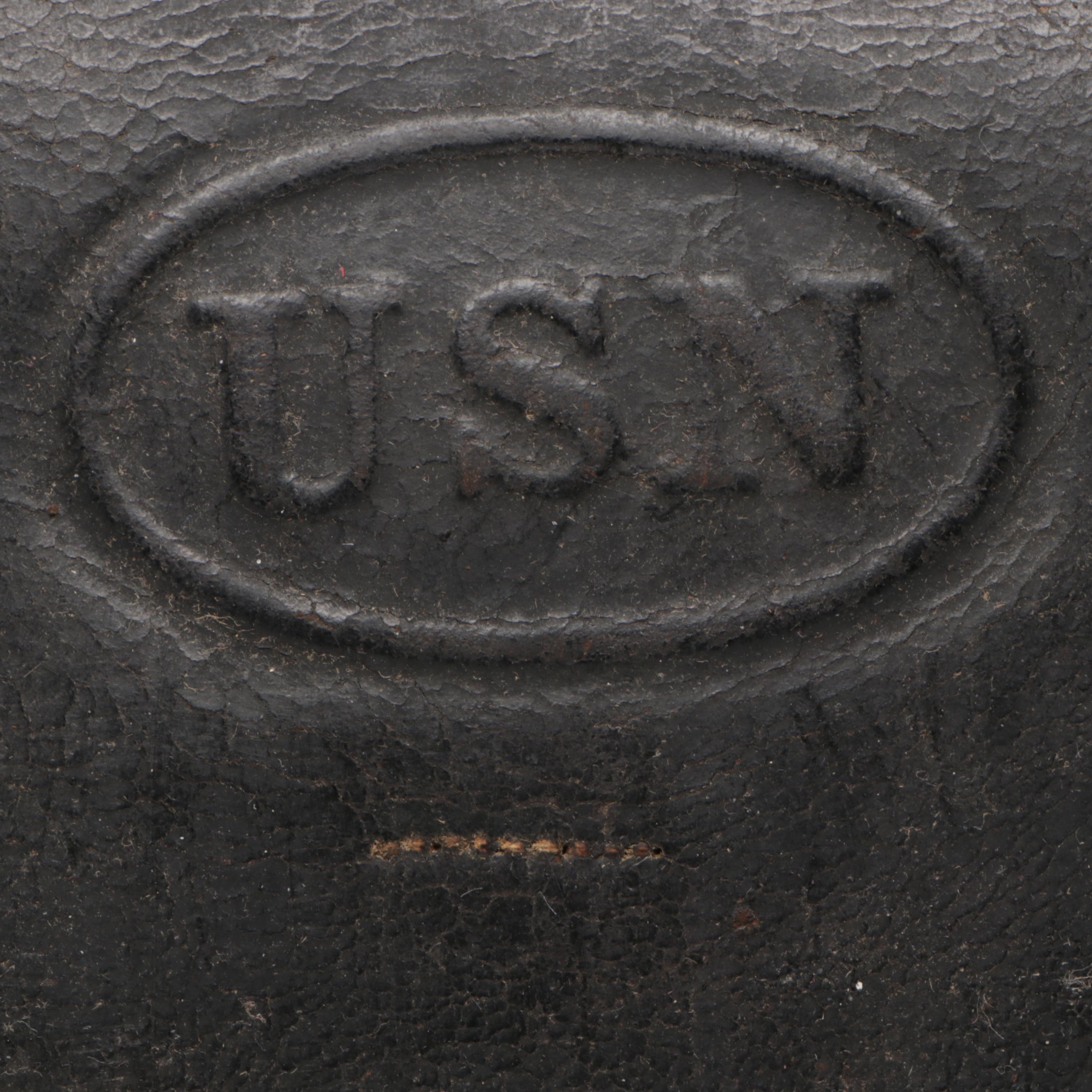 Civil War US Navy Leather Pistol Cartridge Box, Mid-19th Century