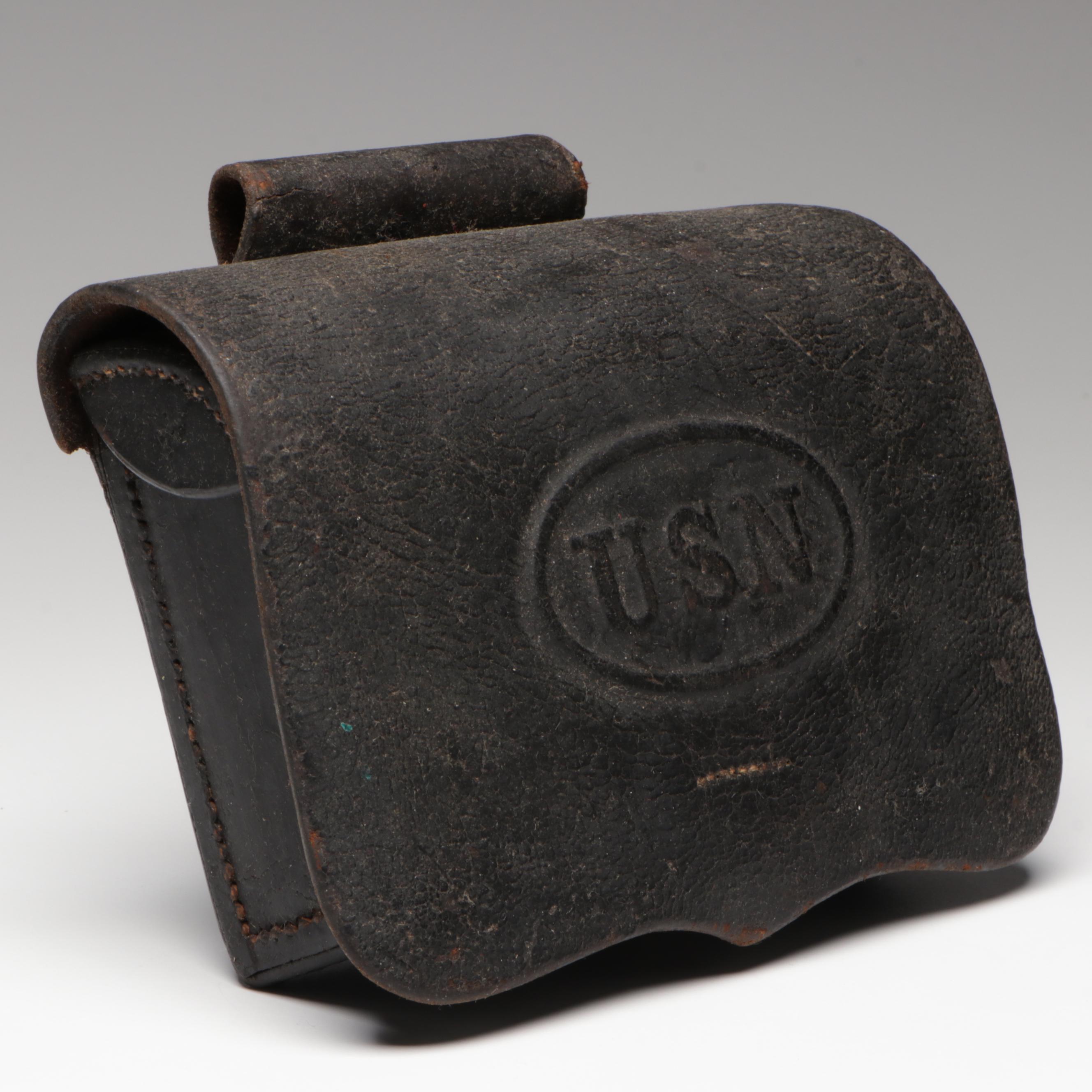 Civil War US Navy Leather Pistol Cartridge Box, Mid-19th Century