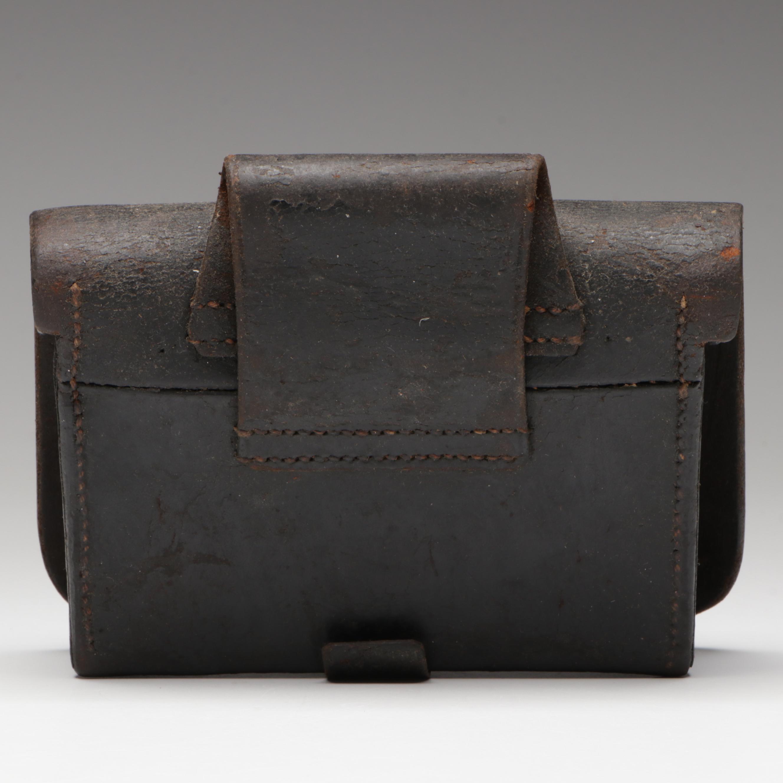 Civil War US Navy Leather Pistol Cartridge Box, Mid-19th Century