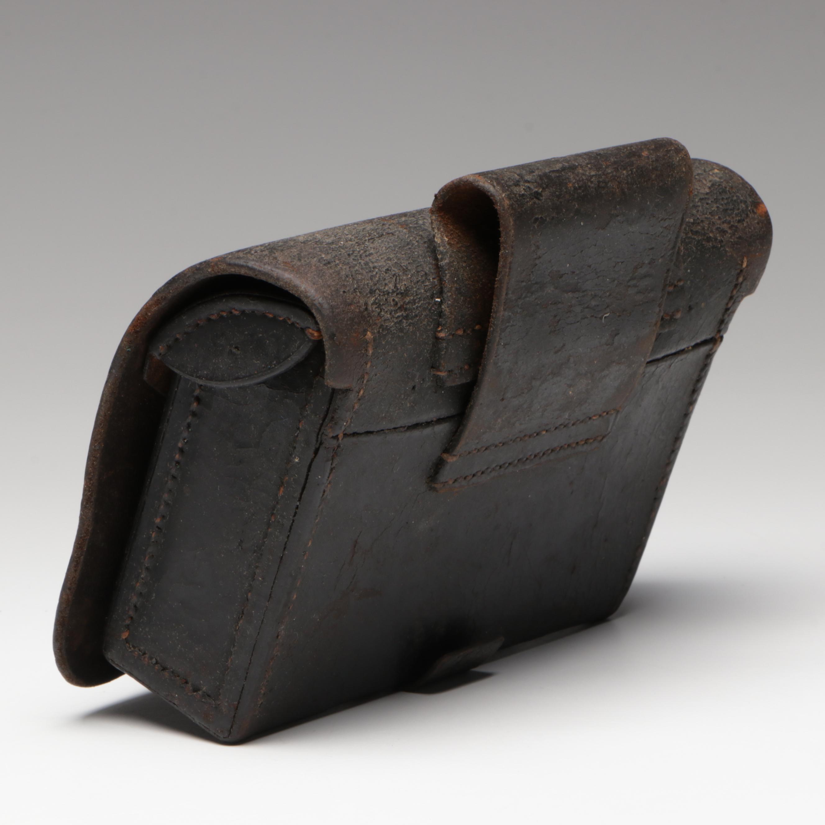 Civil War US Navy Leather Pistol Cartridge Box, Mid-19th Century