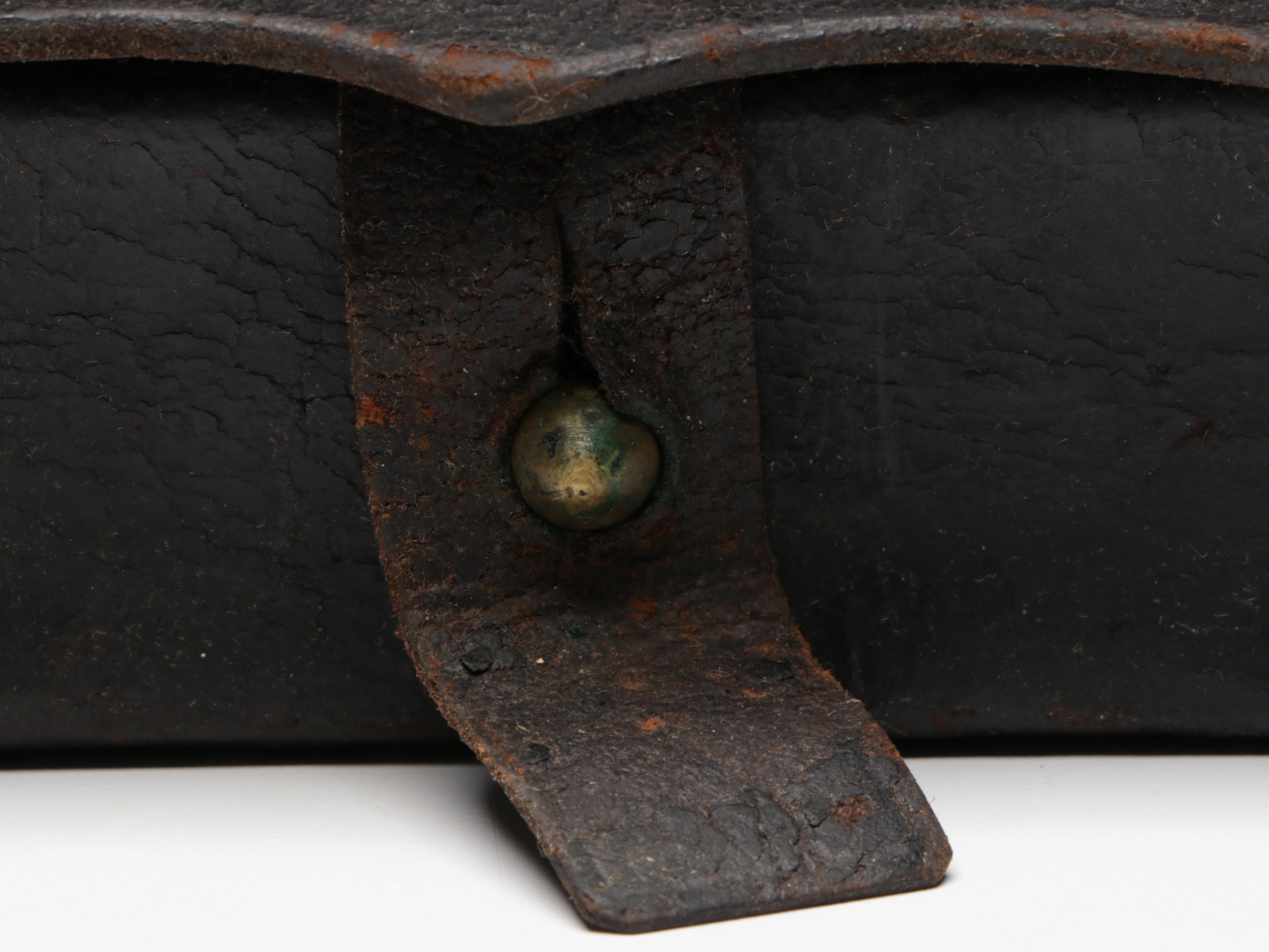 Civil War US Navy Leather Pistol Cartridge Box, Mid-19th Century