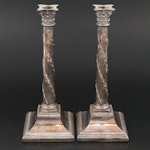Pair of Neoclassical Style Columnated Silver Plate Candlesticks