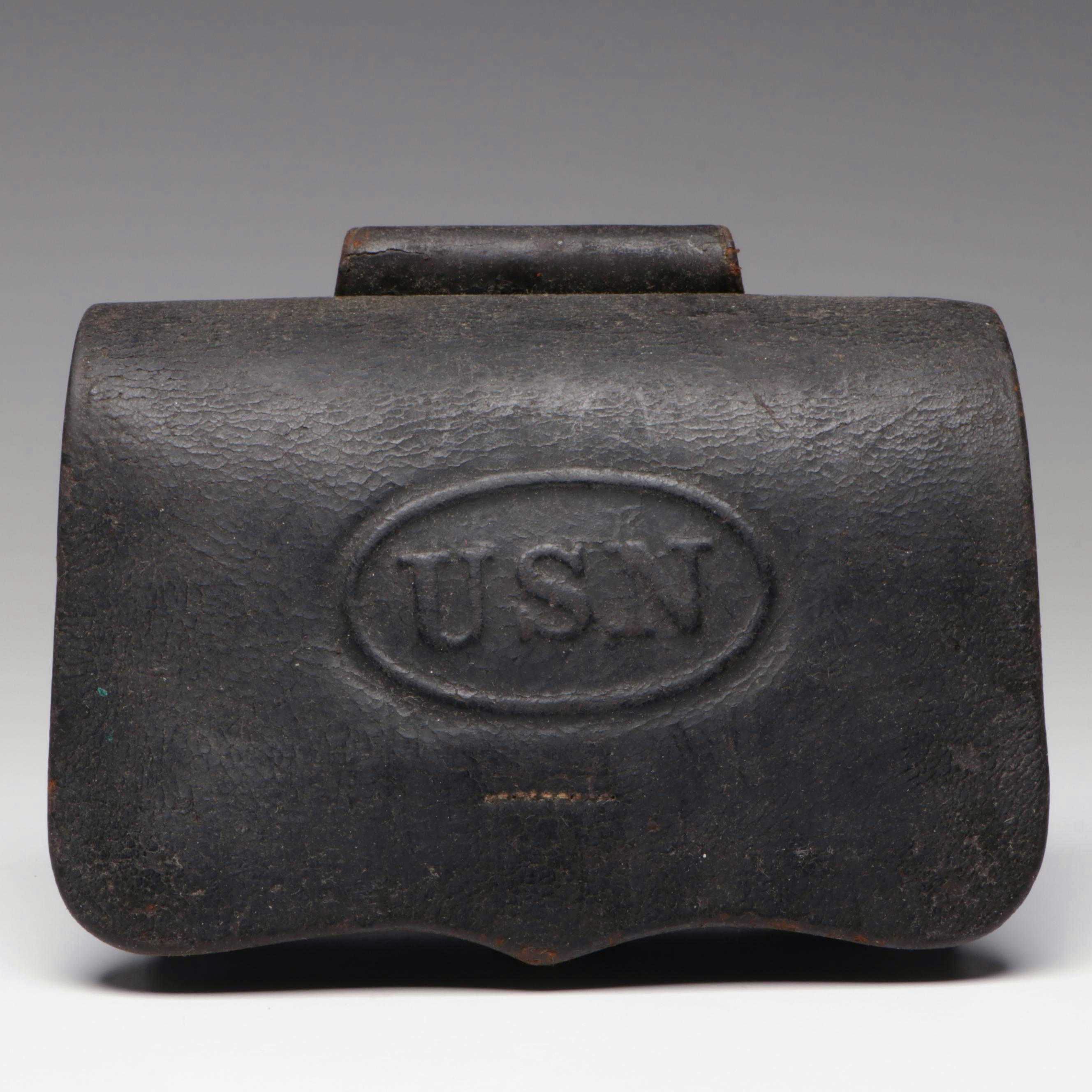Civil War US Navy Leather Pistol Cartridge Box, Mid-19th Century