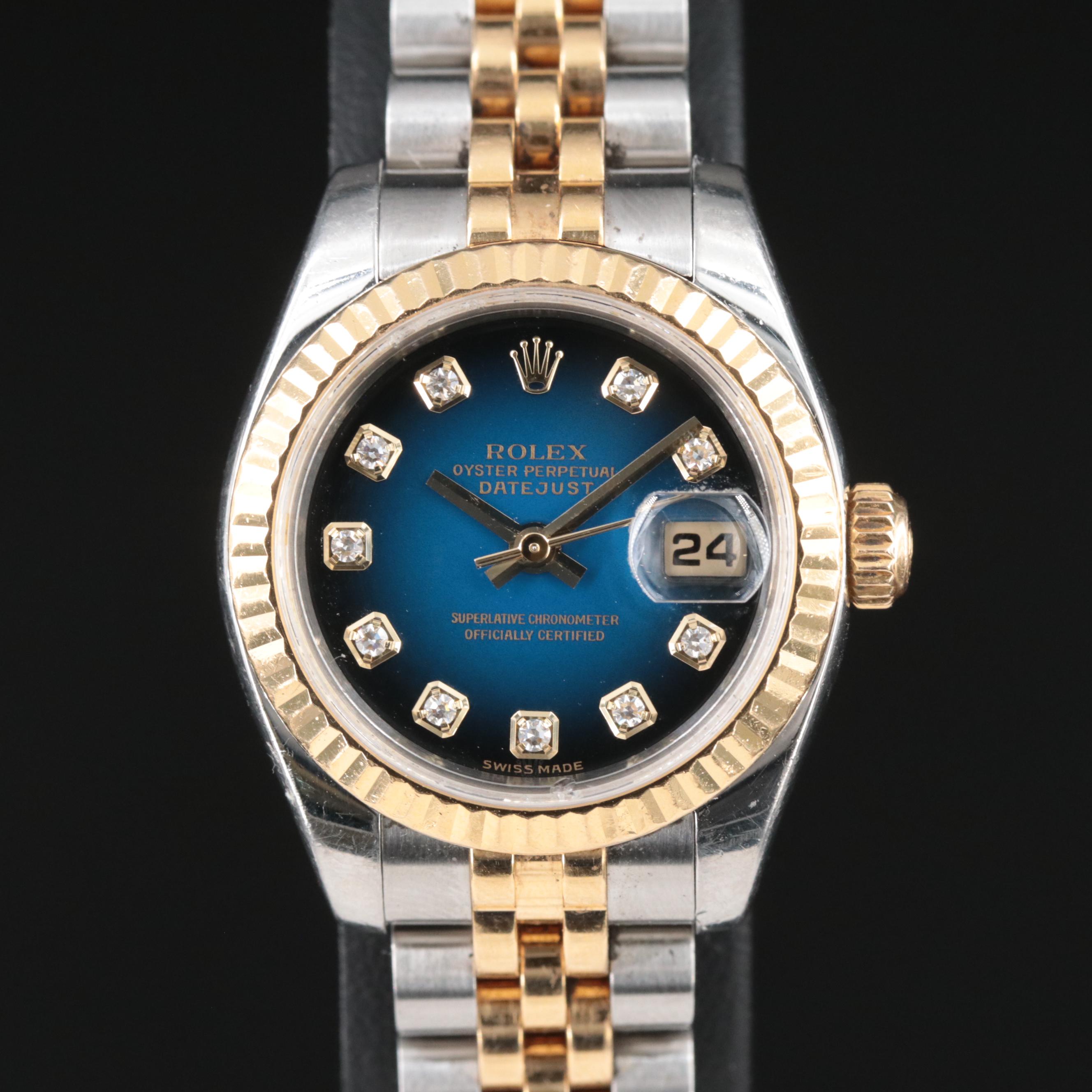 2005 Rolex Blue Factory Diamond Dial Datejust Watch