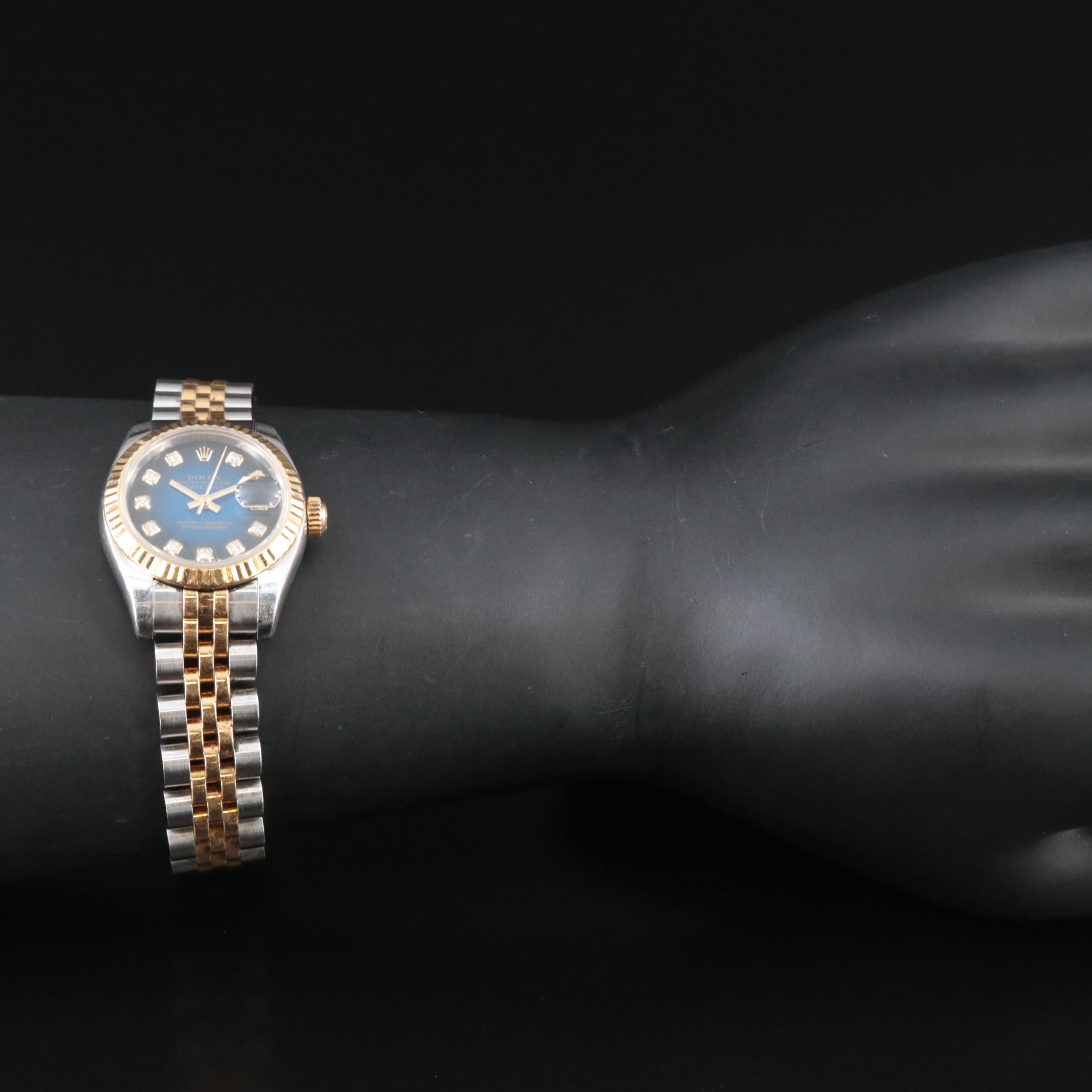 2005 Rolex Blue Factory Diamond Dial Datejust Watch