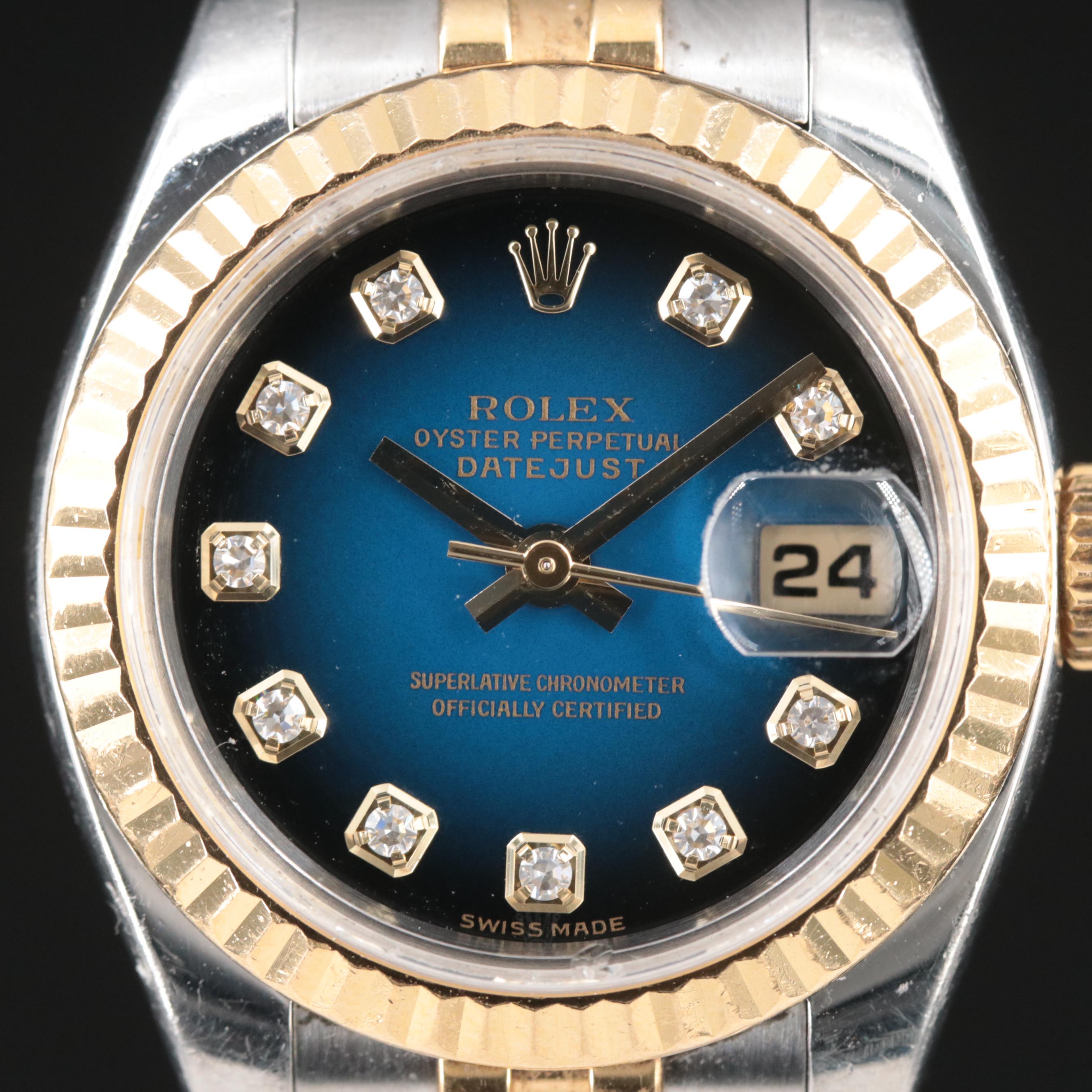 2005 Rolex Blue Factory Diamond Dial Datejust Watch