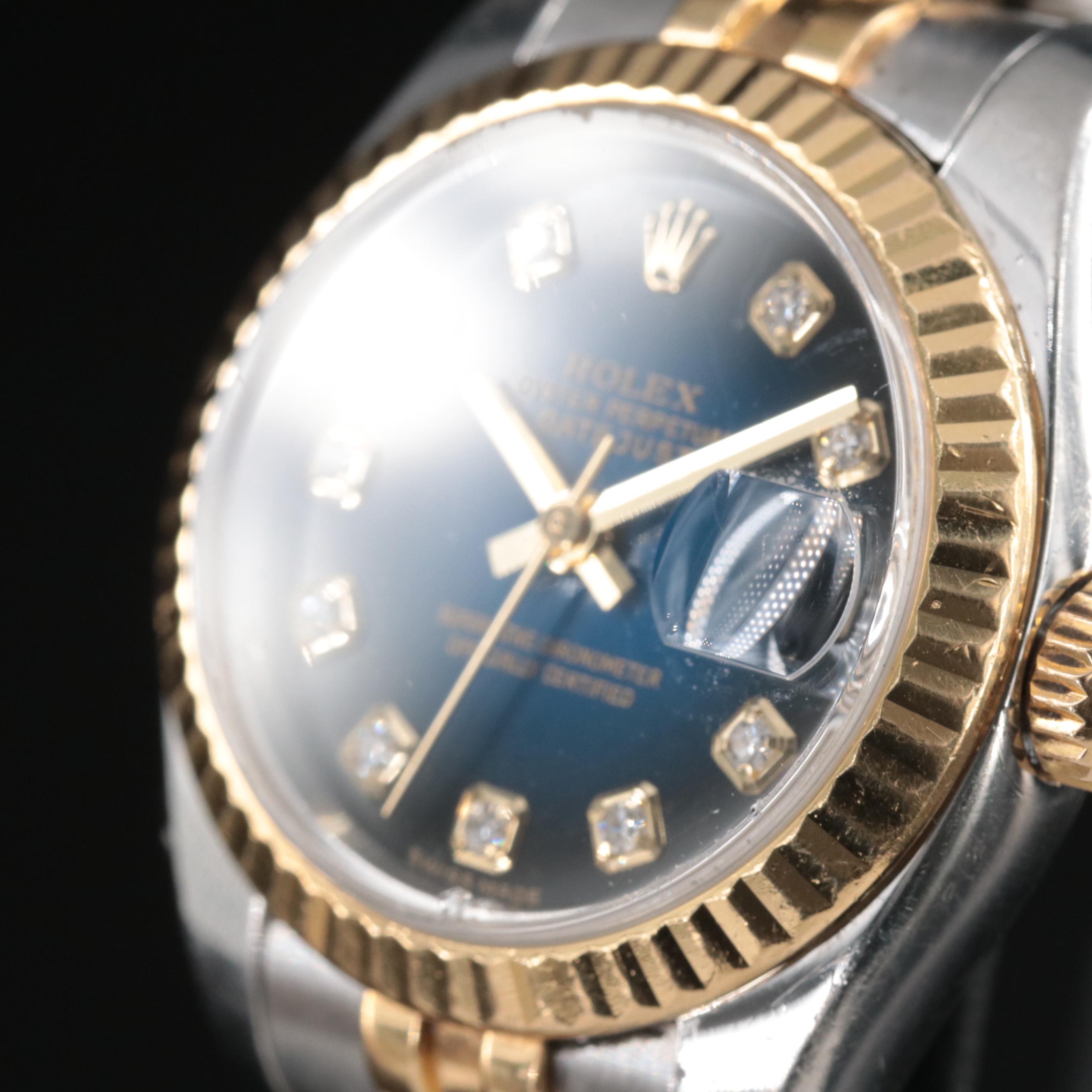 2005 Rolex Blue Factory Diamond Dial Datejust Watch