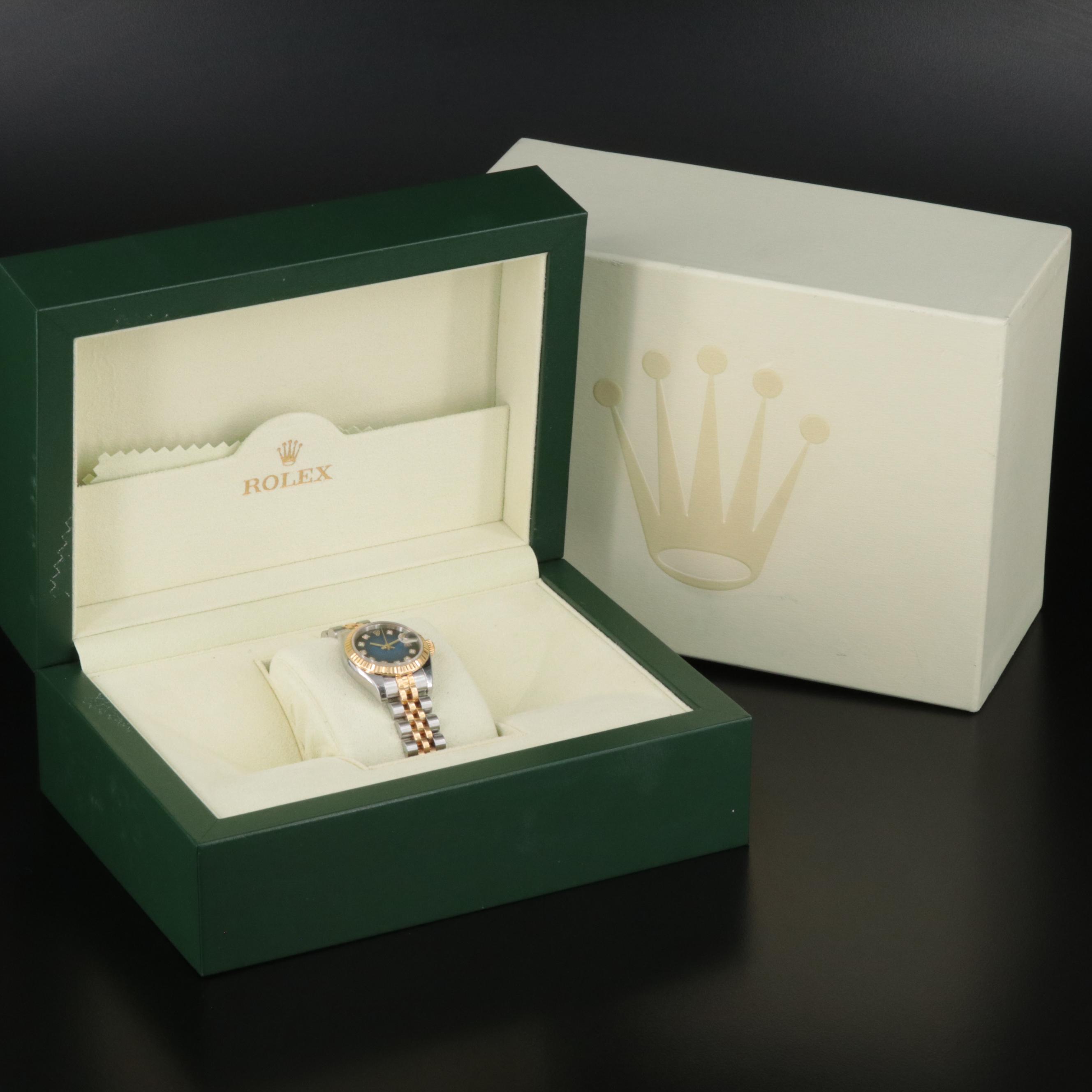 2005 Rolex Blue Factory Diamond Dial Datejust Watch