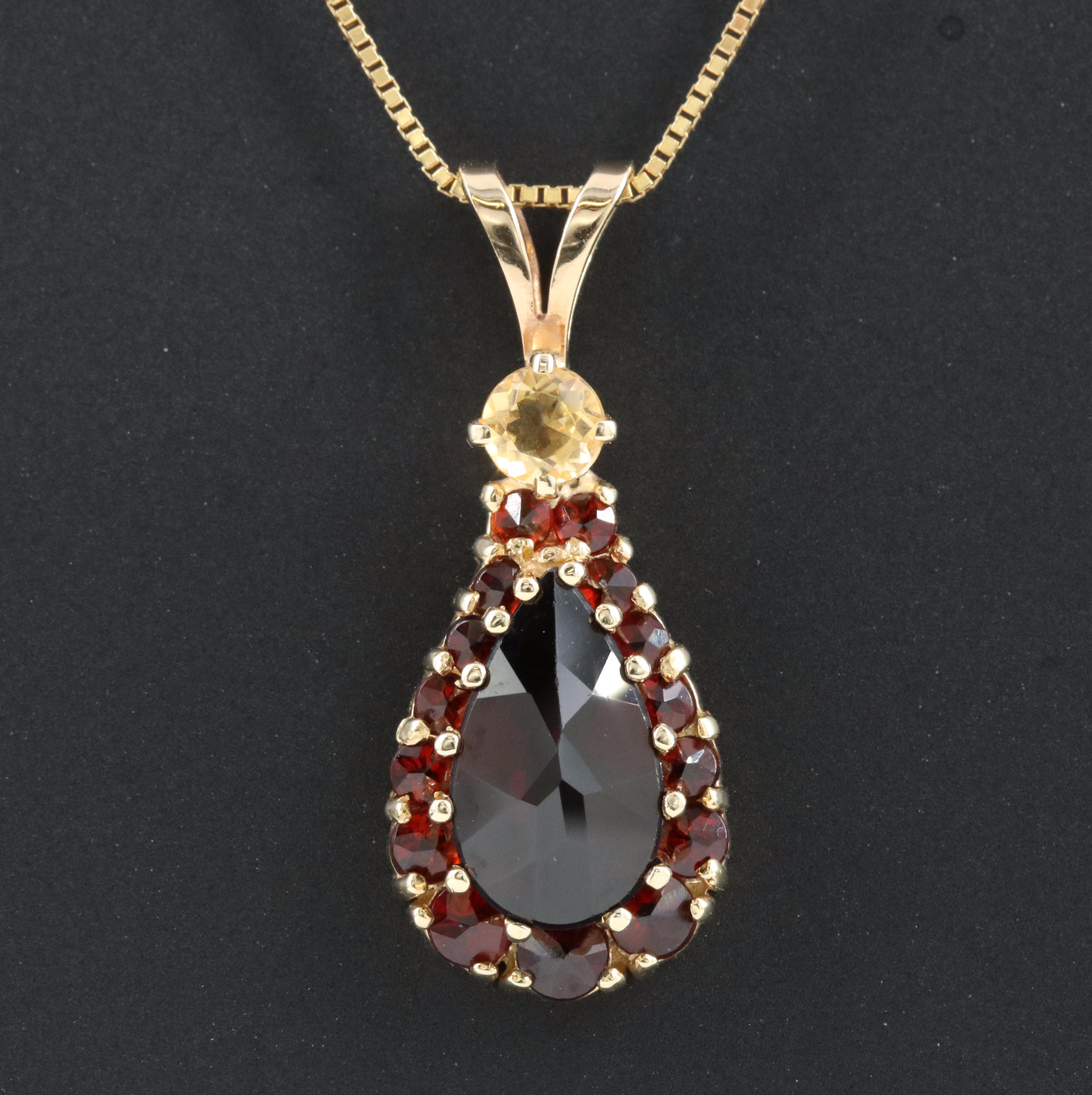 14K Garnet and Citrine Pendant on an 18K Box Chain