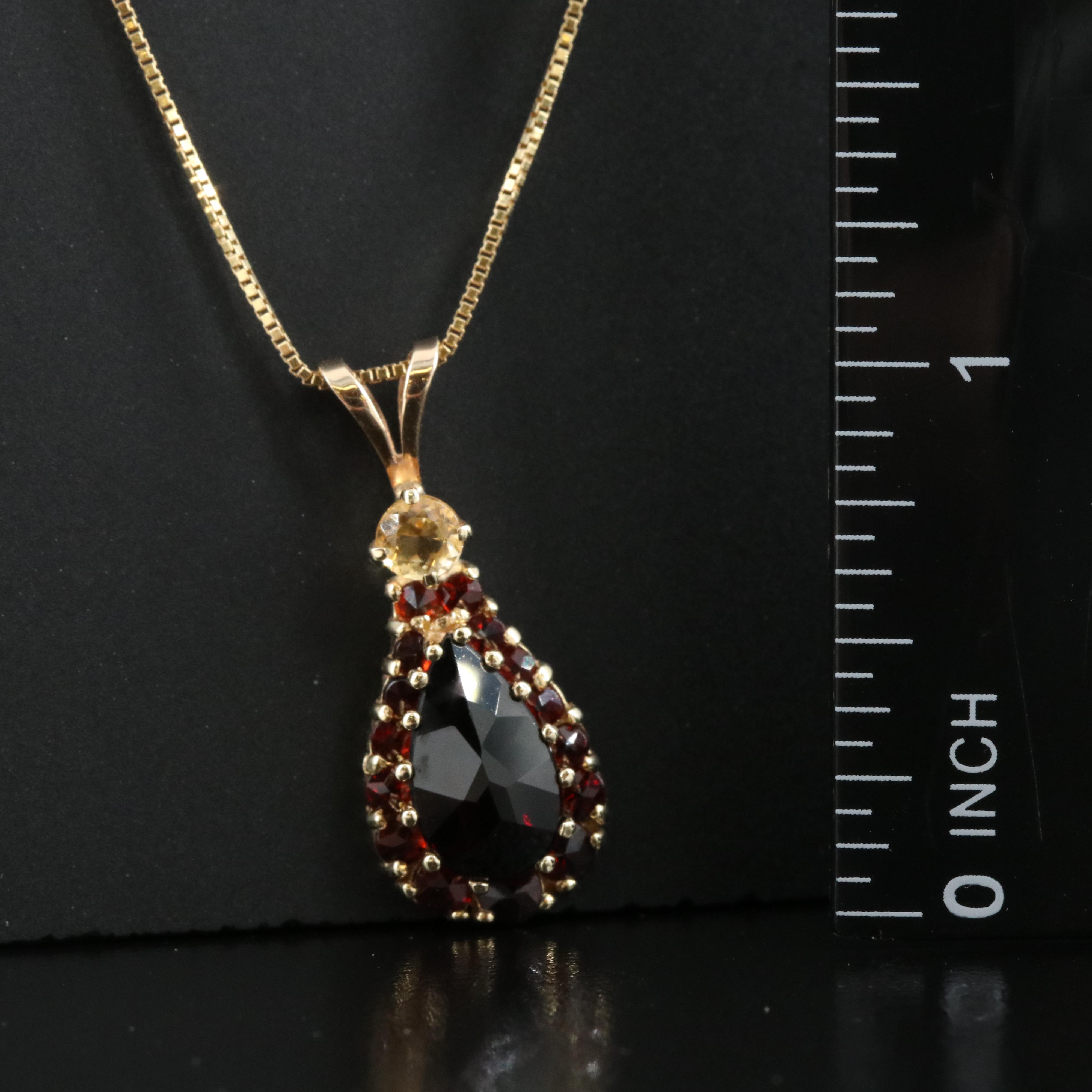 14K Garnet and Citrine Pendant on an 18K Box Chain