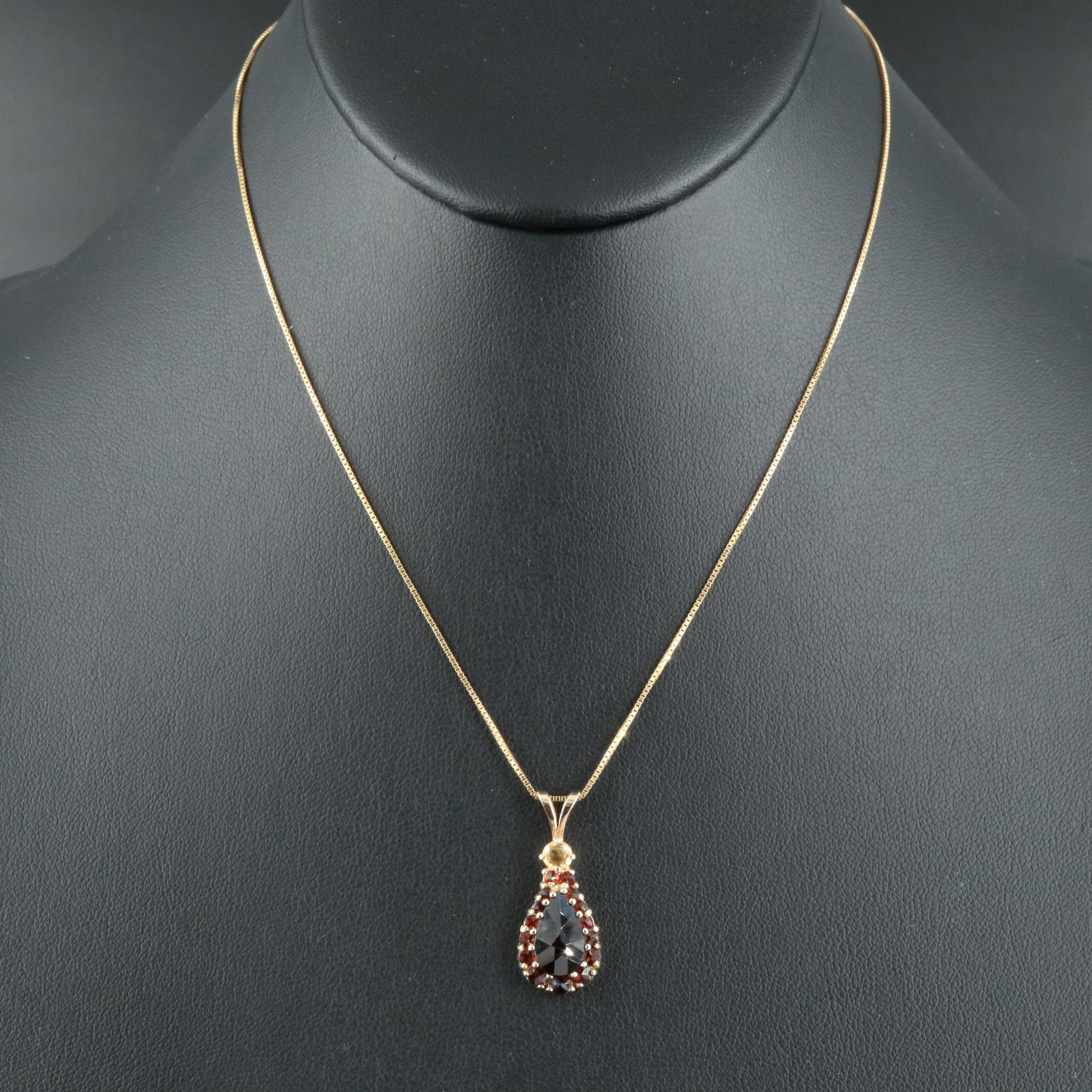14K Garnet and Citrine Pendant on an 18K Box Chain