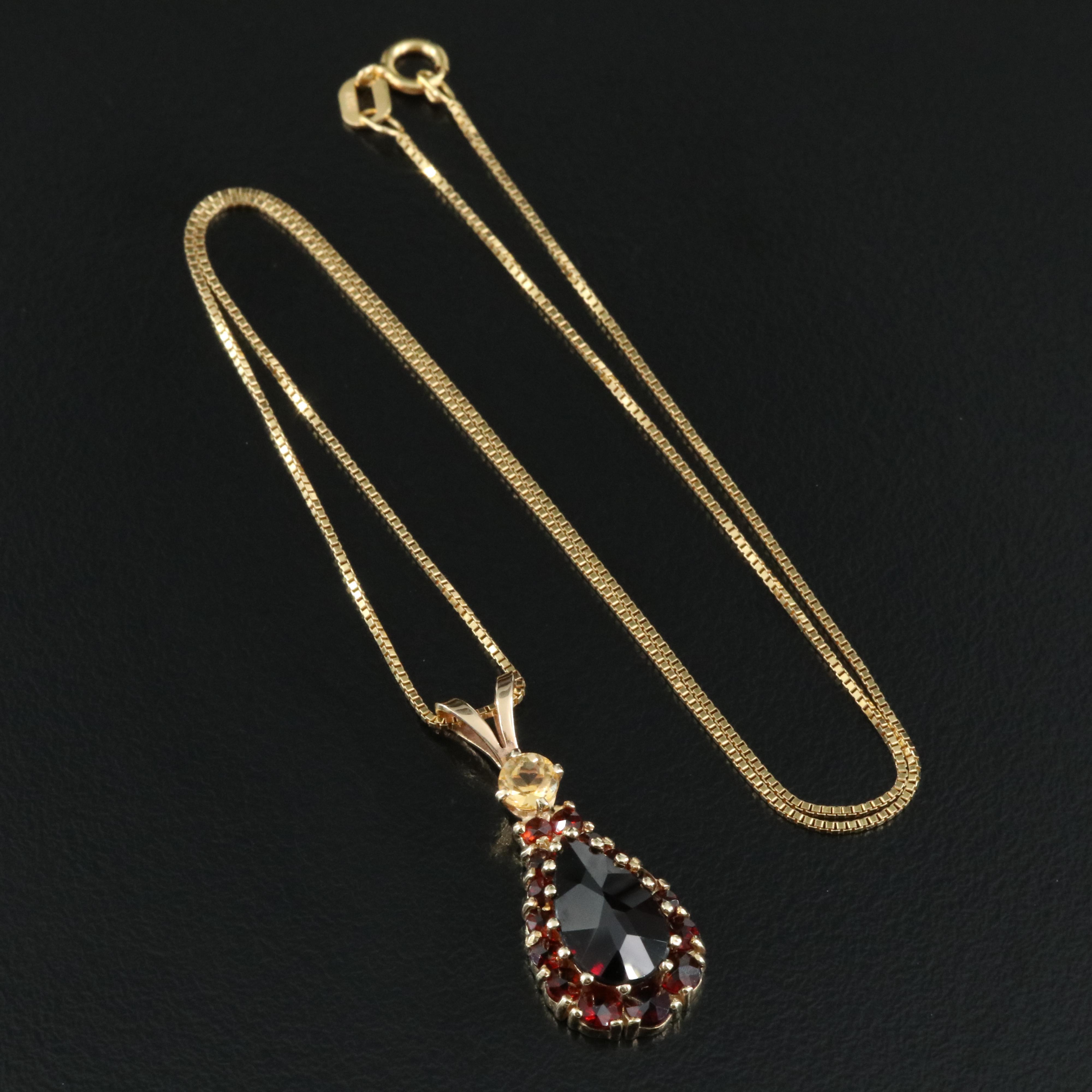 14K Garnet and Citrine Pendant on an 18K Box Chain