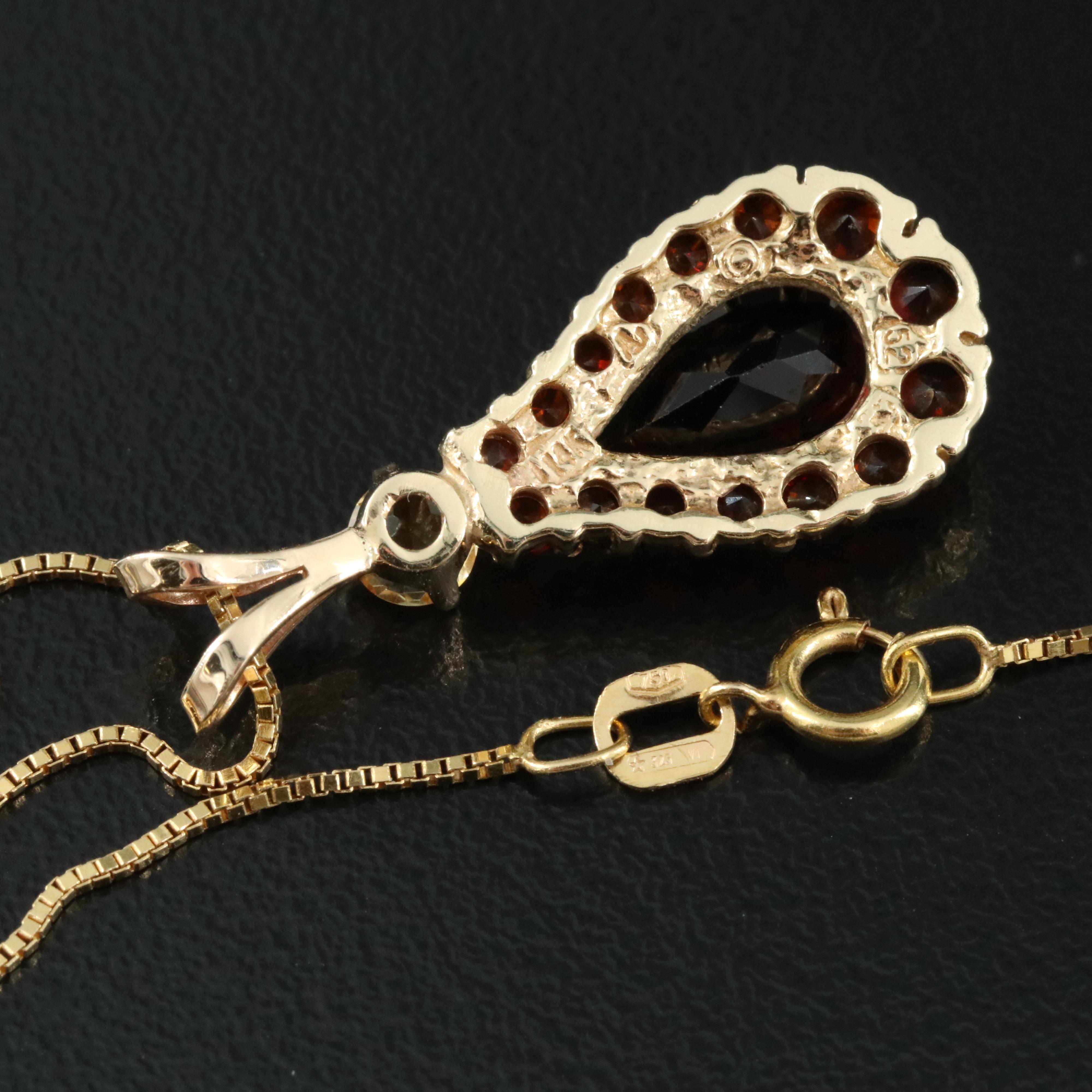 14K Garnet and Citrine Pendant on an 18K Box Chain
