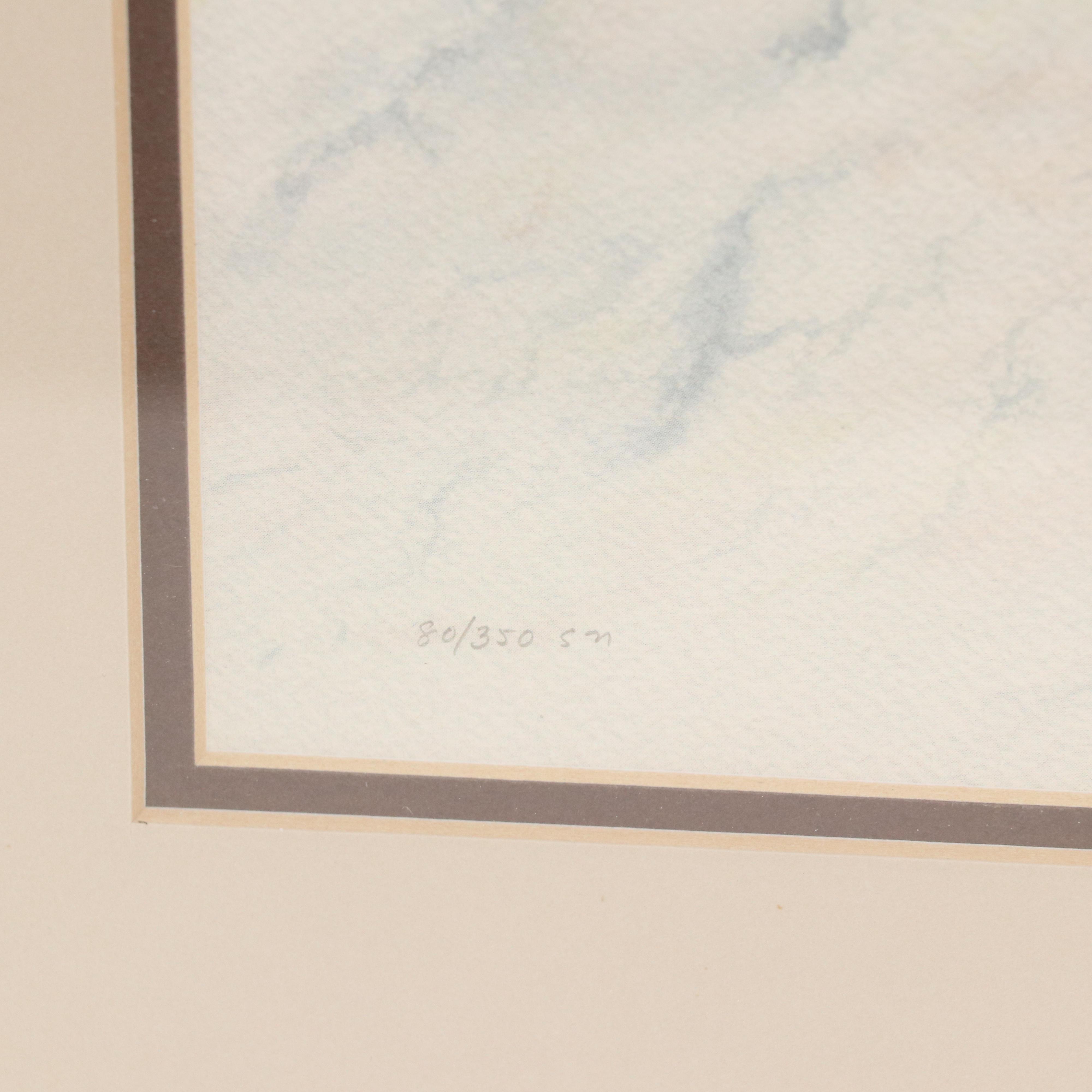 Joan Arnold Offset Lithograph of Sheep in Snowy Scene, Late 20th Century