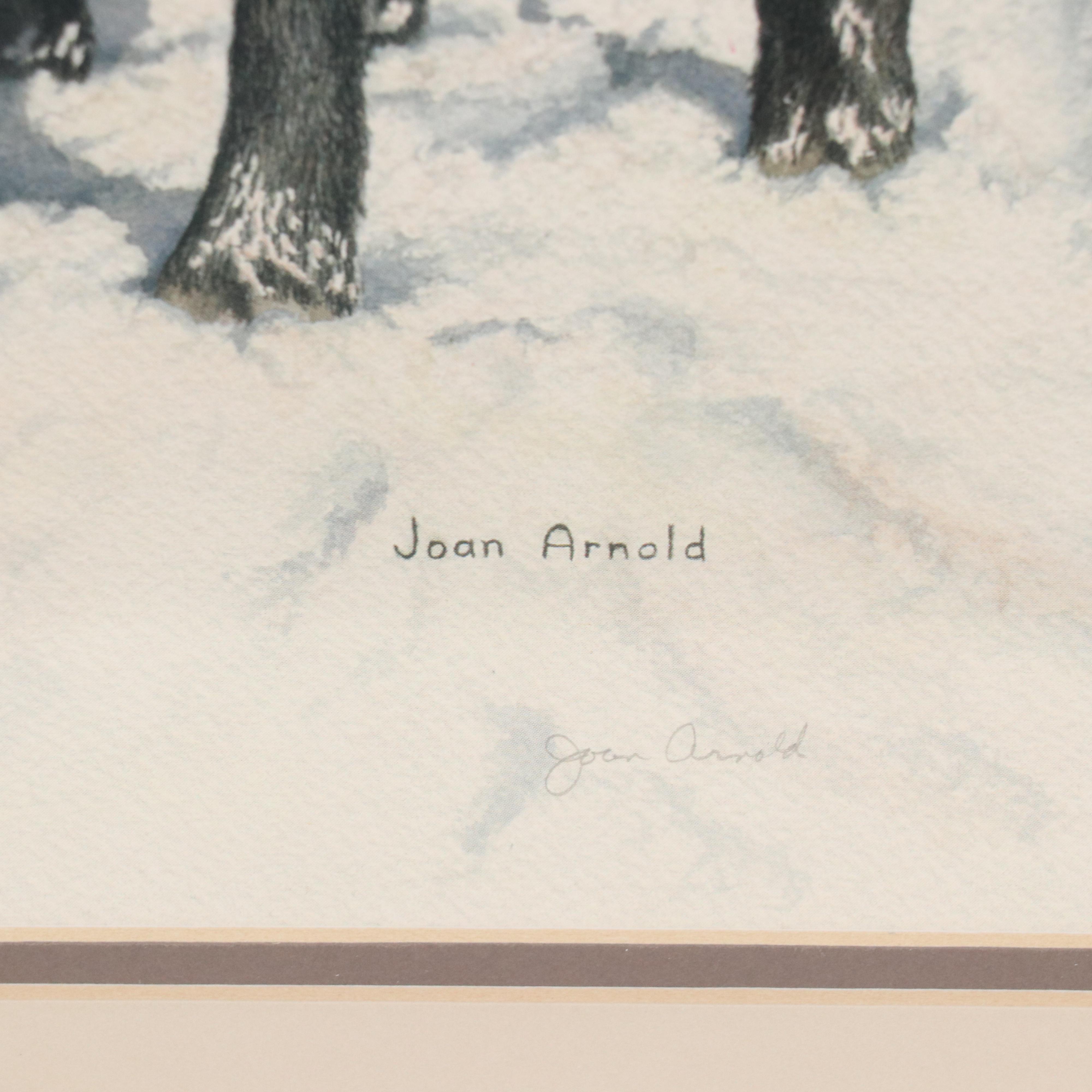 Joan Arnold Offset Lithograph of Sheep in Snowy Scene, Late 20th Century