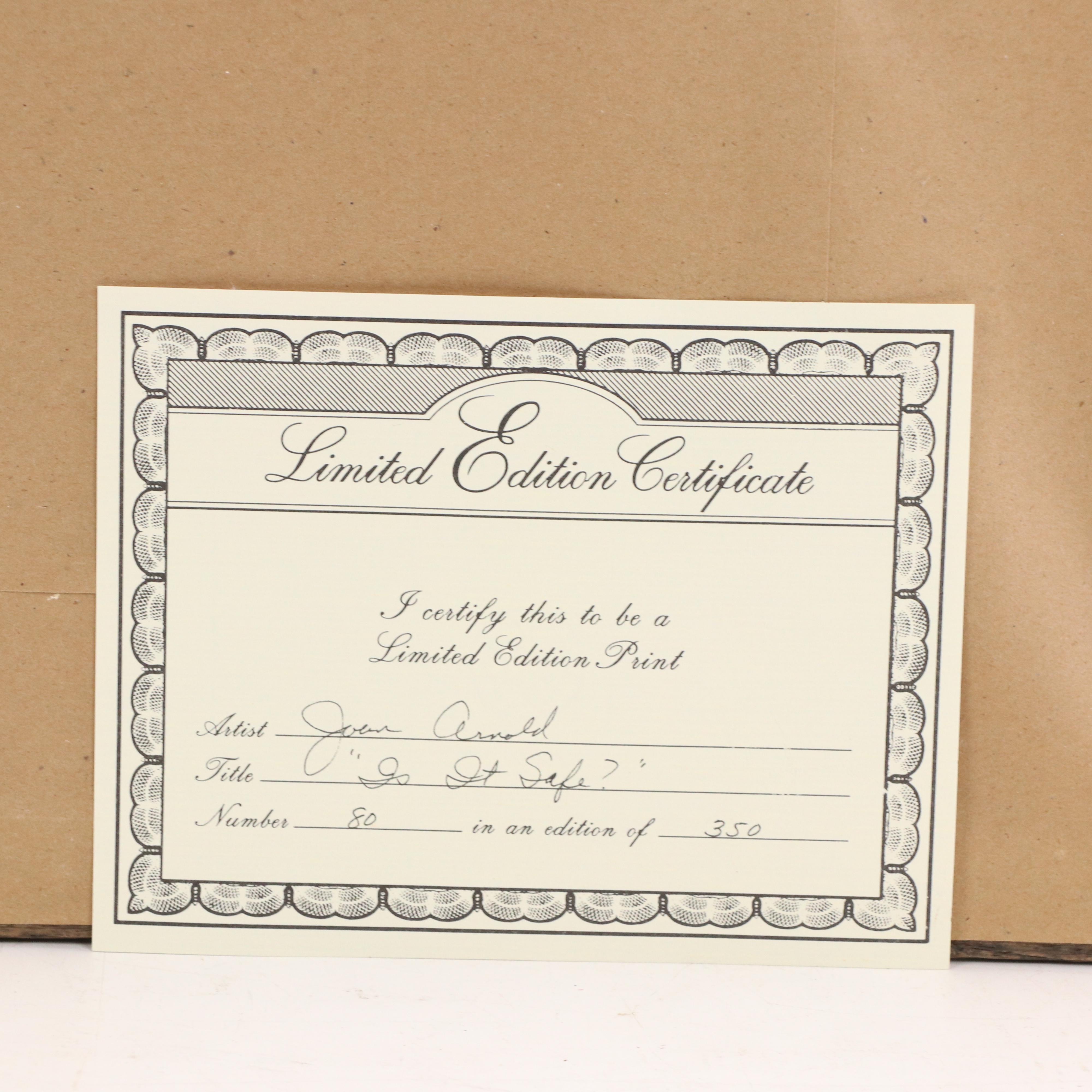 Joan Arnold Offset Lithograph of Sheep in Snowy Scene, Late 20th Century