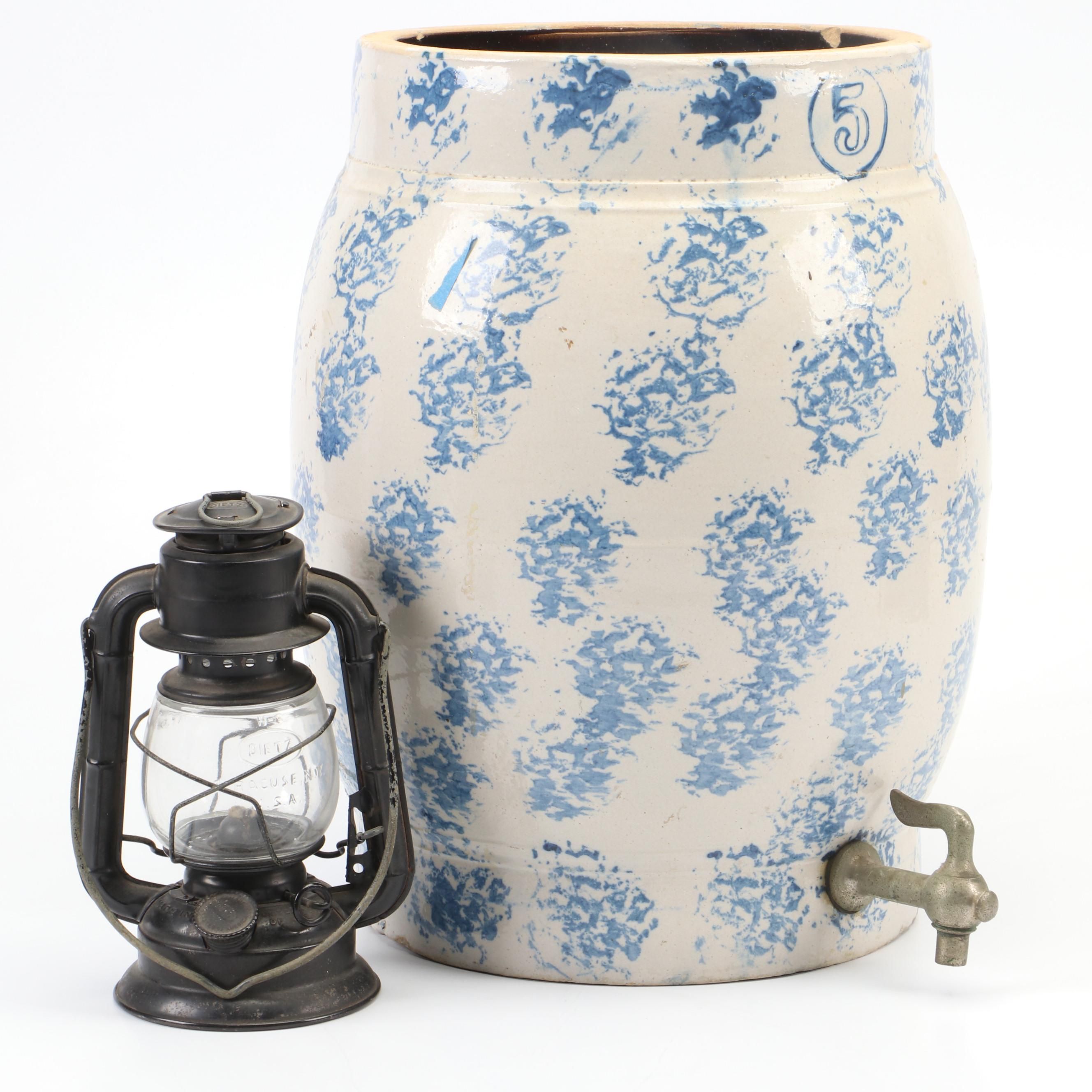 Spongeware 5 Gallon Beverage Dispenser & Dietz Kerosene Lantern