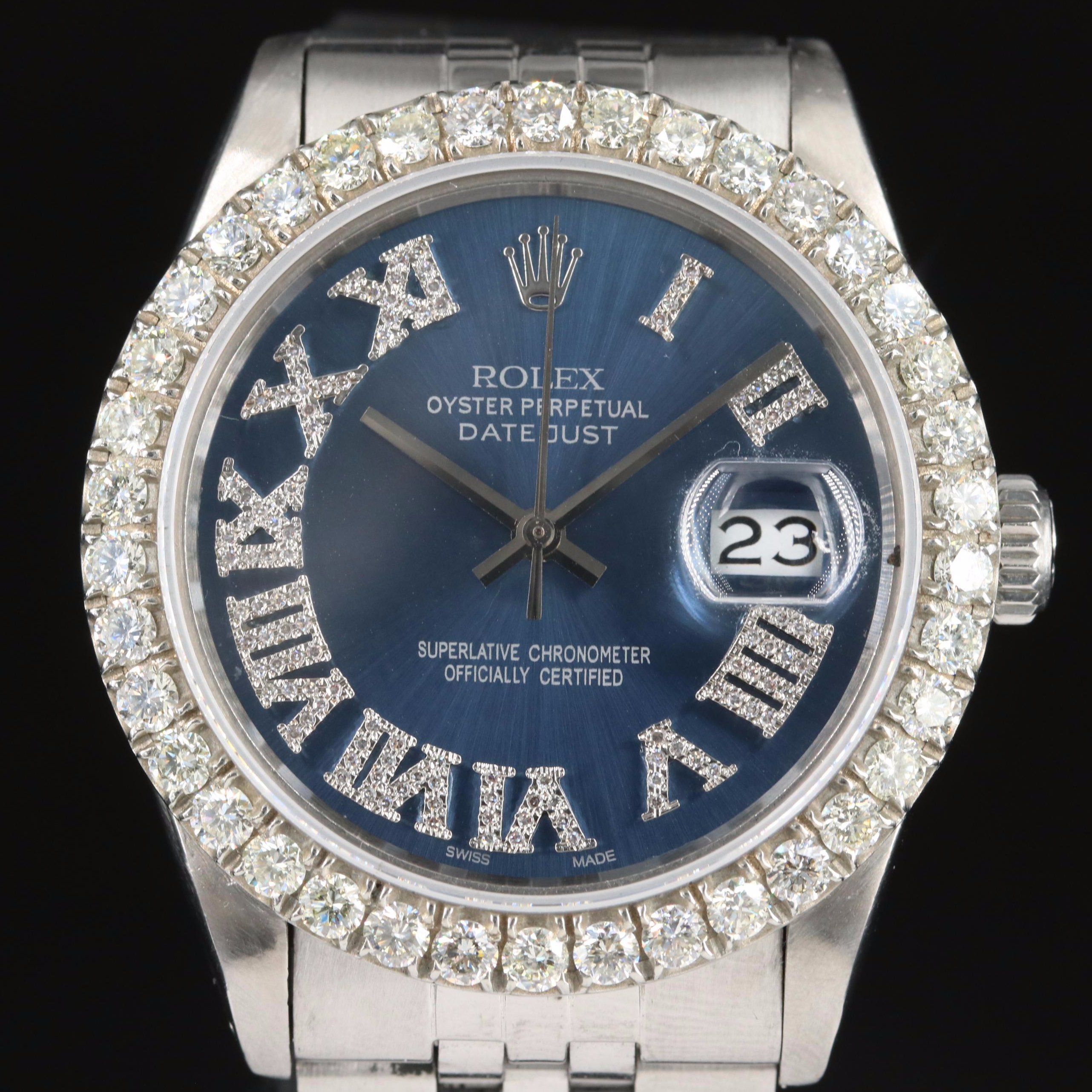 1979 Rolex Custom 2.87 CTW Diamond Dial and Bezel Datejust Watch