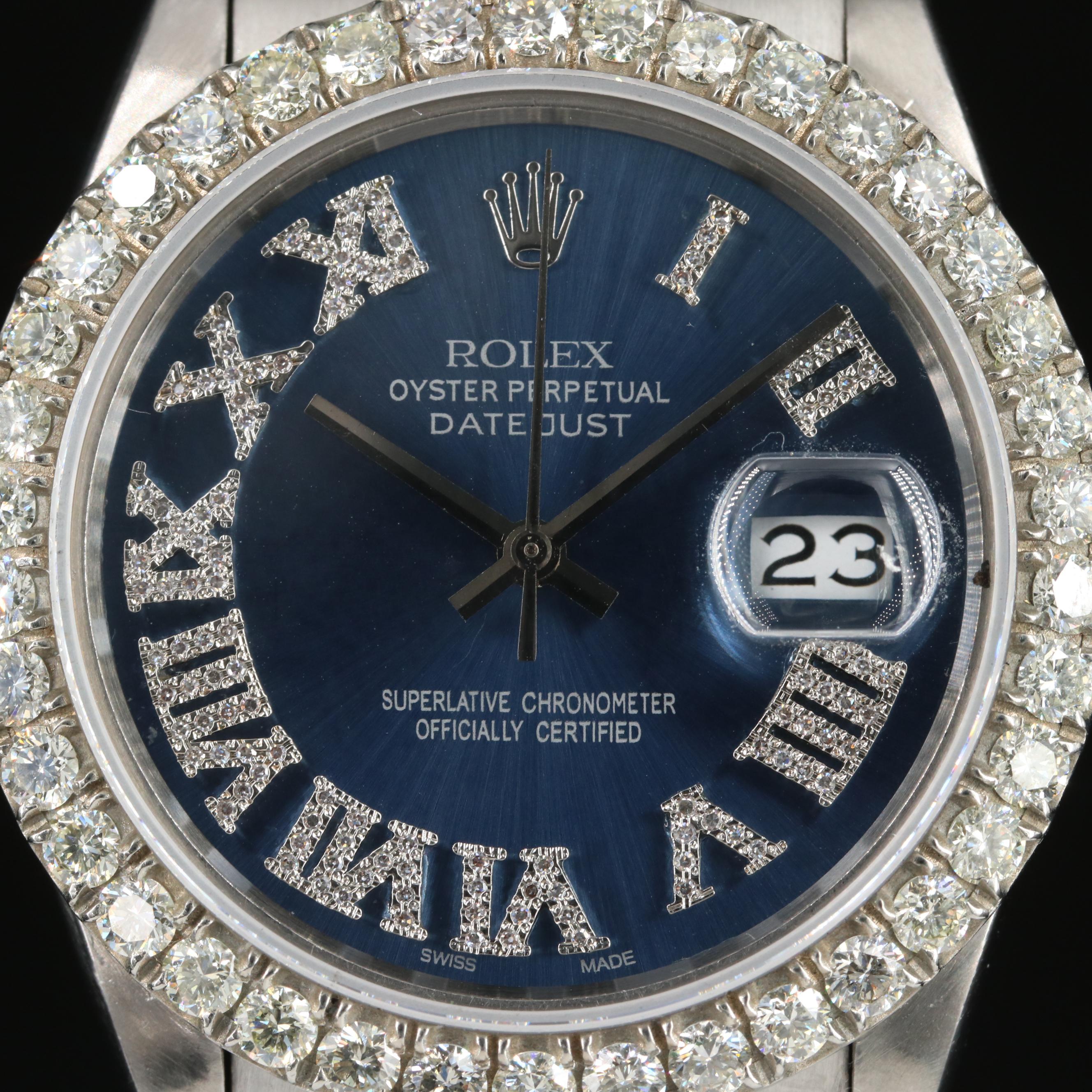 1979 Rolex Custom 2.87 CTW Diamond Dial and Bezel Datejust Watch