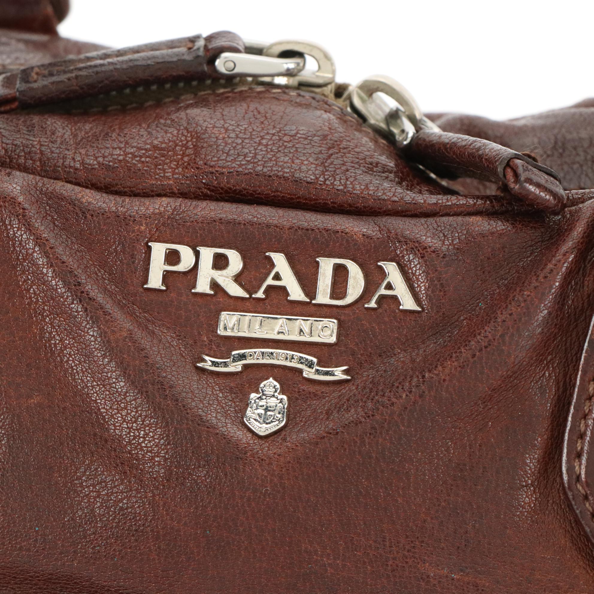 Prada Multi-Pocket Shoulder Bag in Coconut Brown Washed Leather