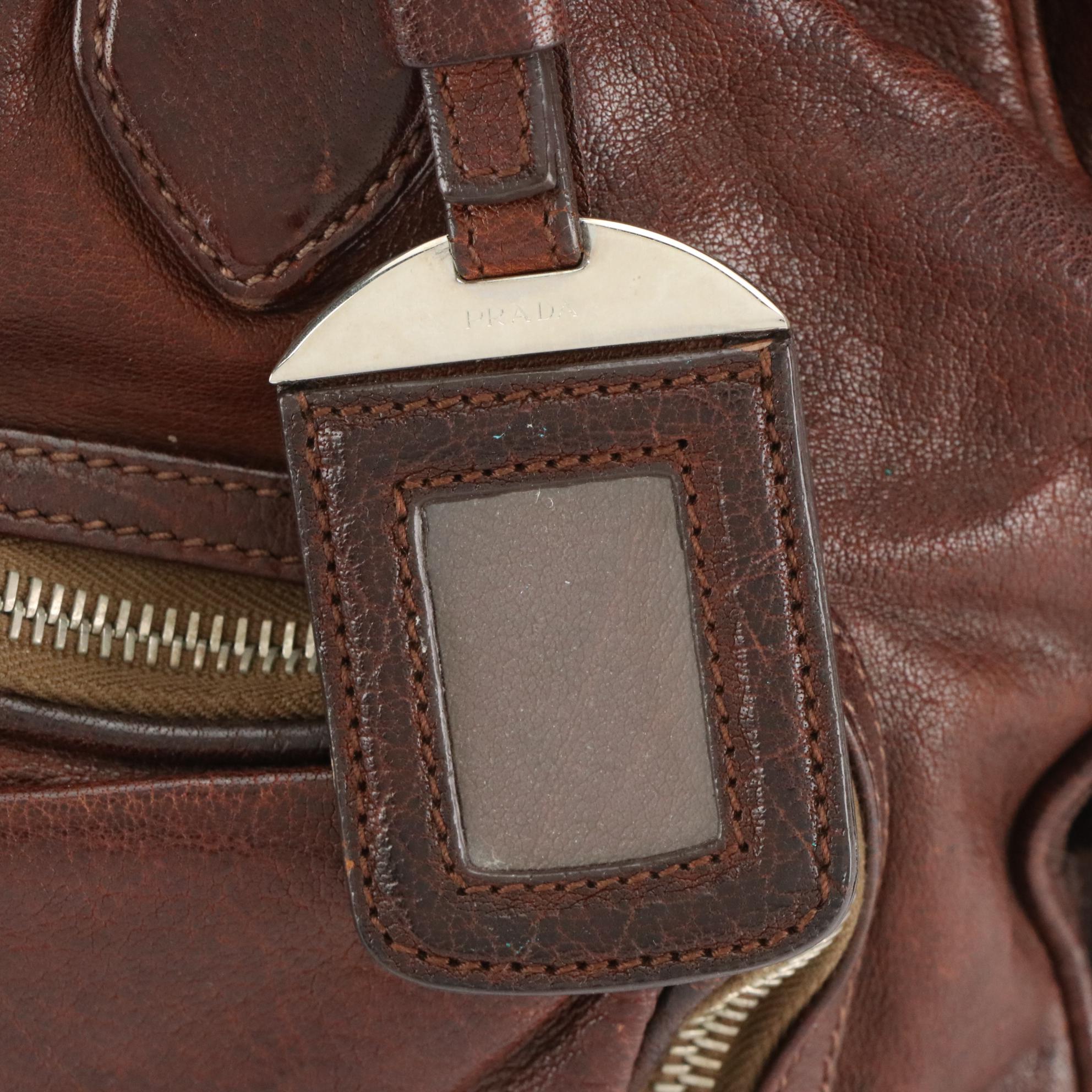 Prada Multi-Pocket Shoulder Bag in Coconut Brown Washed Leather