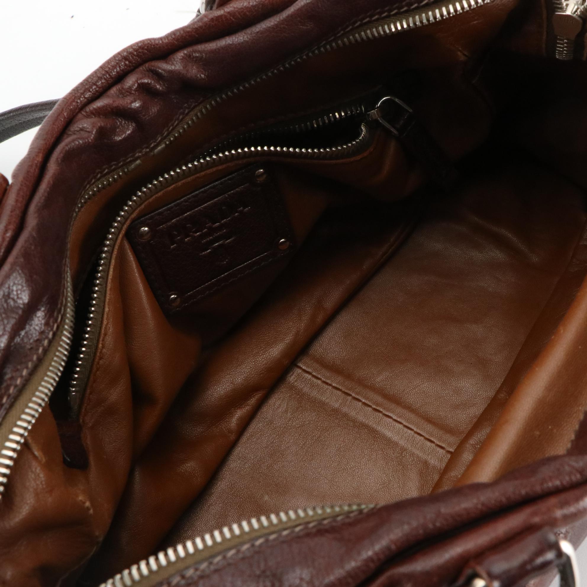 Prada Multi-Pocket Shoulder Bag in Coconut Brown Washed Leather