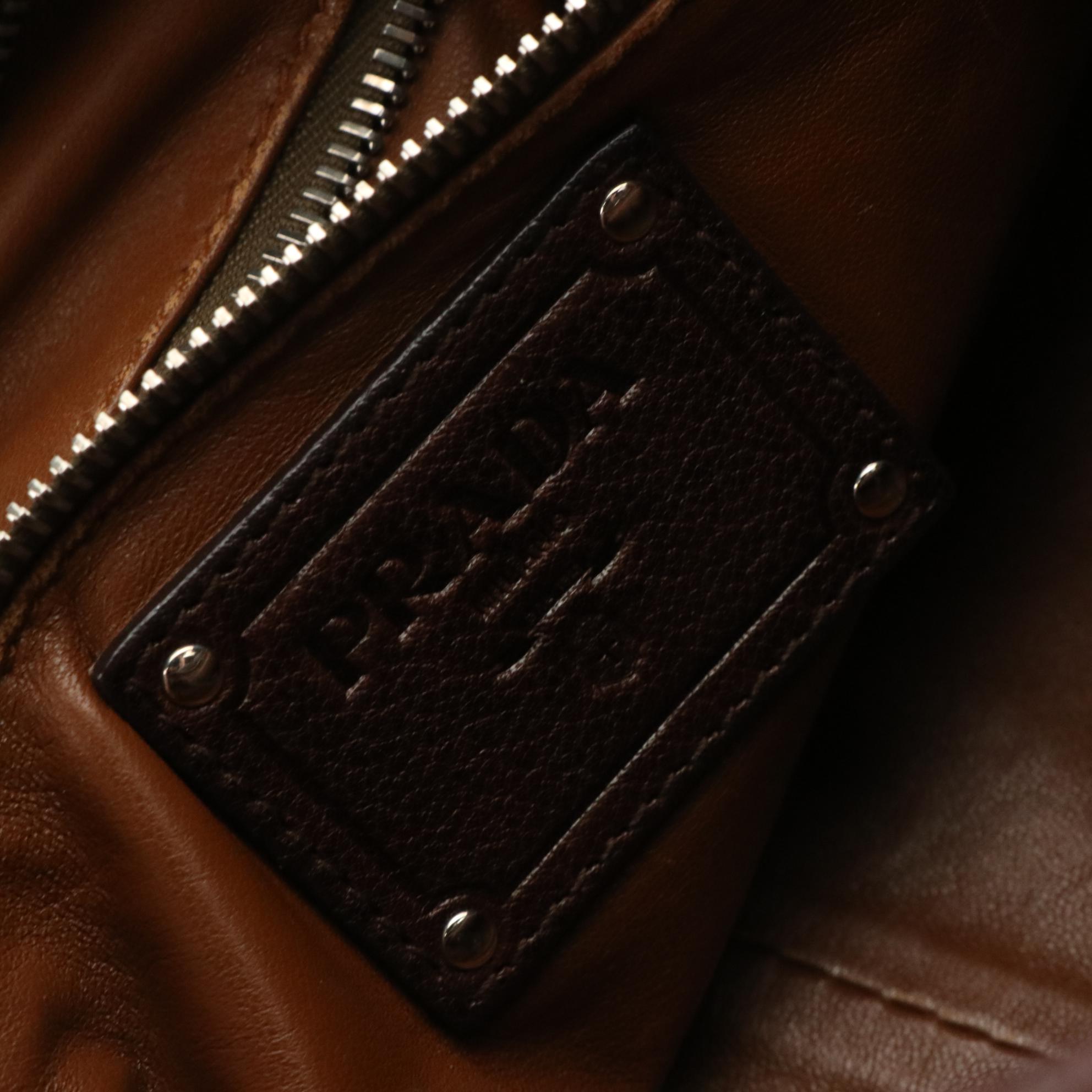 Prada Multi-Pocket Shoulder Bag in Coconut Brown Washed Leather