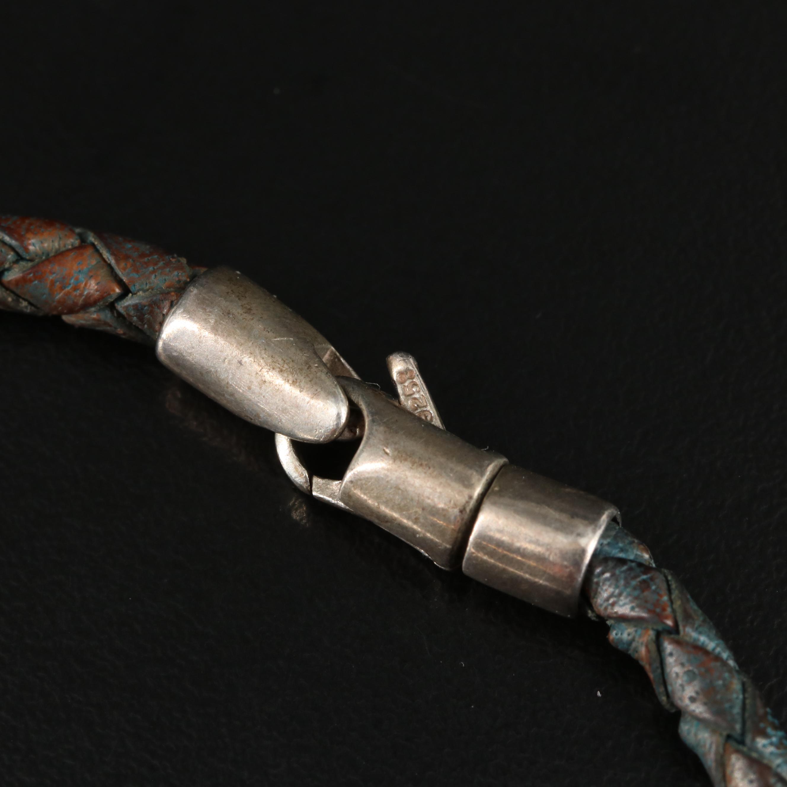 Sterling Leather Peace Sign Pendant Necklace