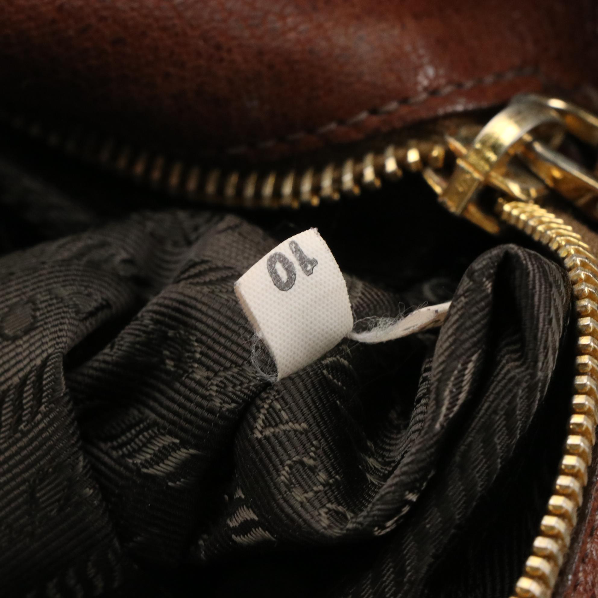 Prada Brown Vitello Daino Leather Shoulder Bag with Buckle Strap Trim Accents