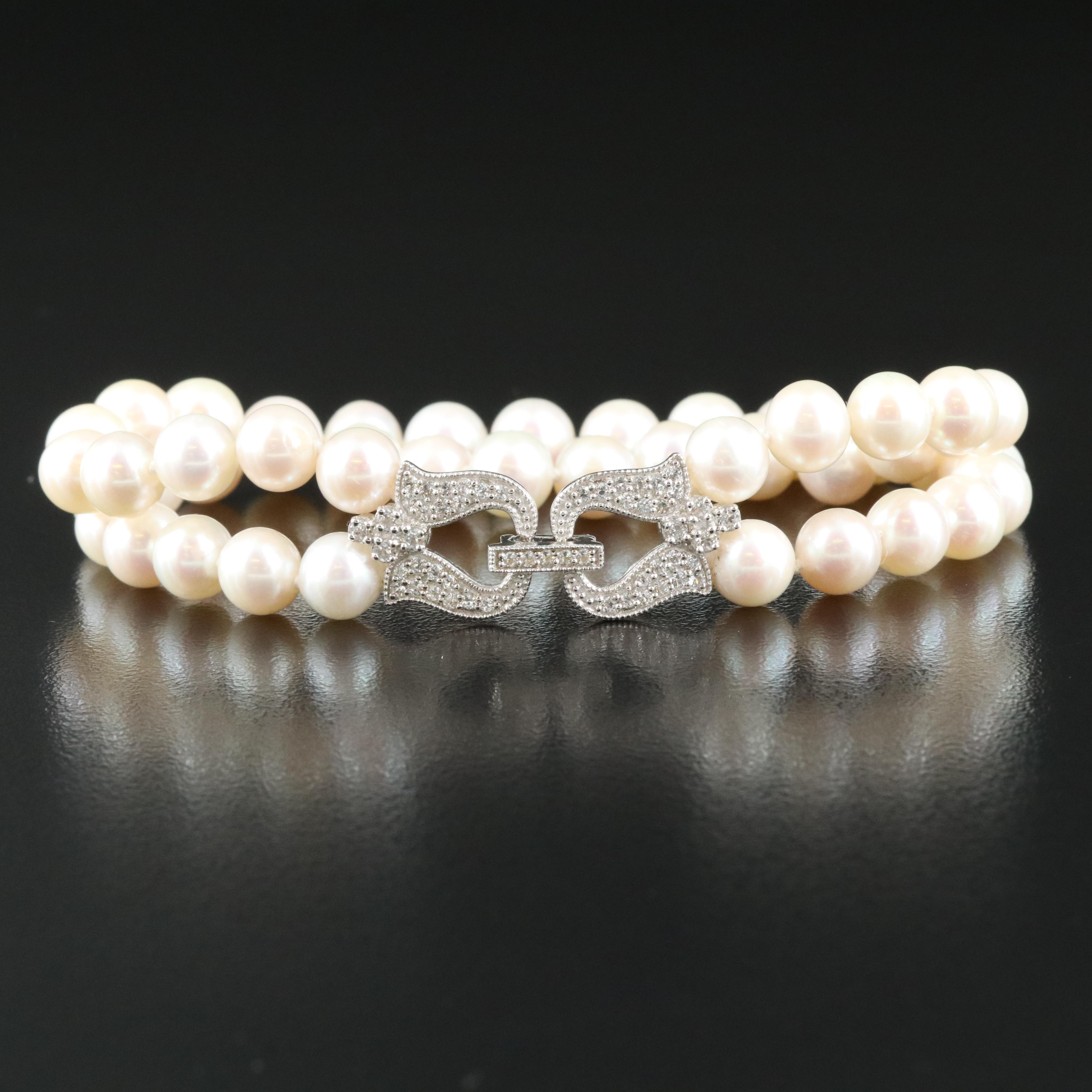 Pearl Double Strand Bracelet with Sterling and Topaz Clasp