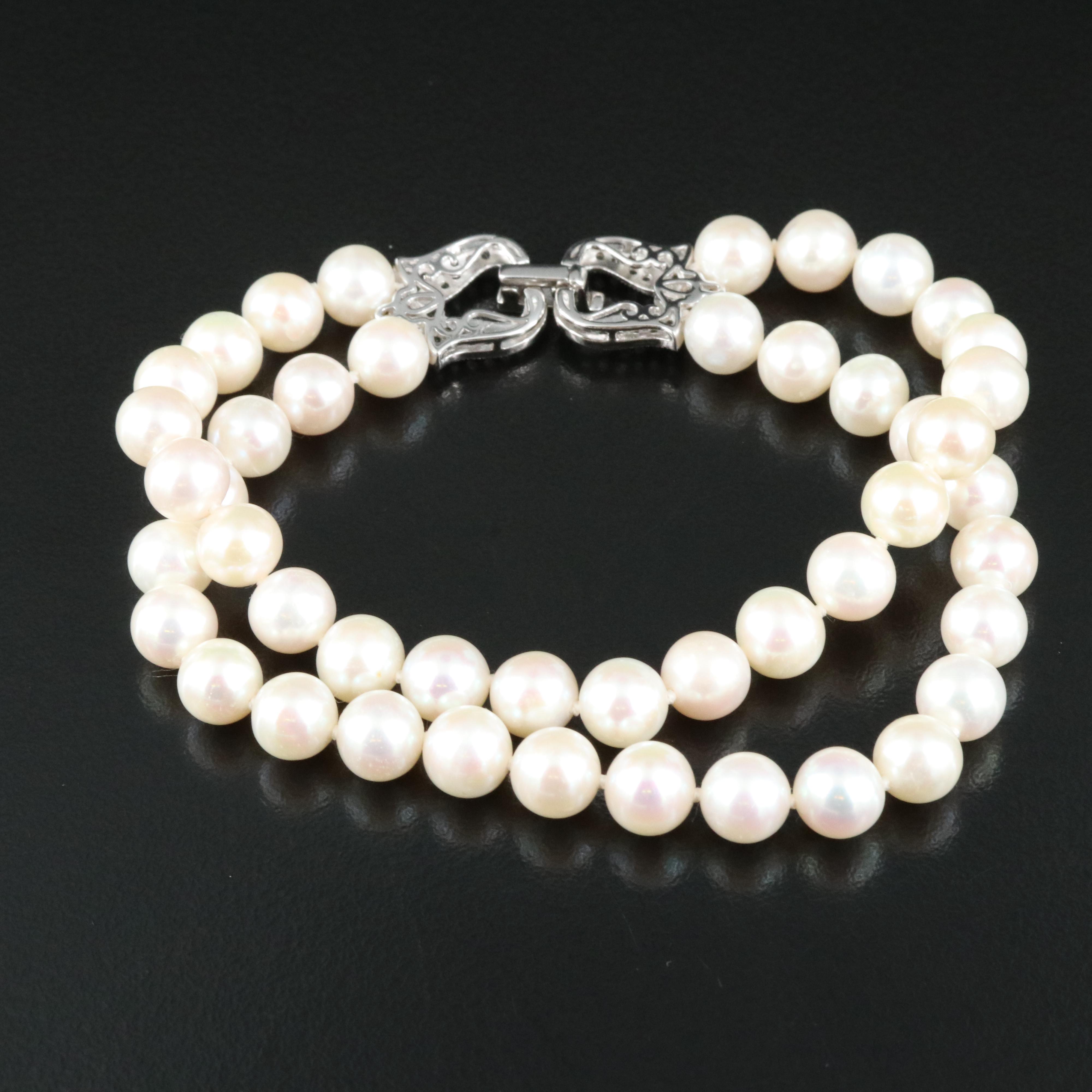 Pearl Double Strand Bracelet with Sterling and Topaz Clasp