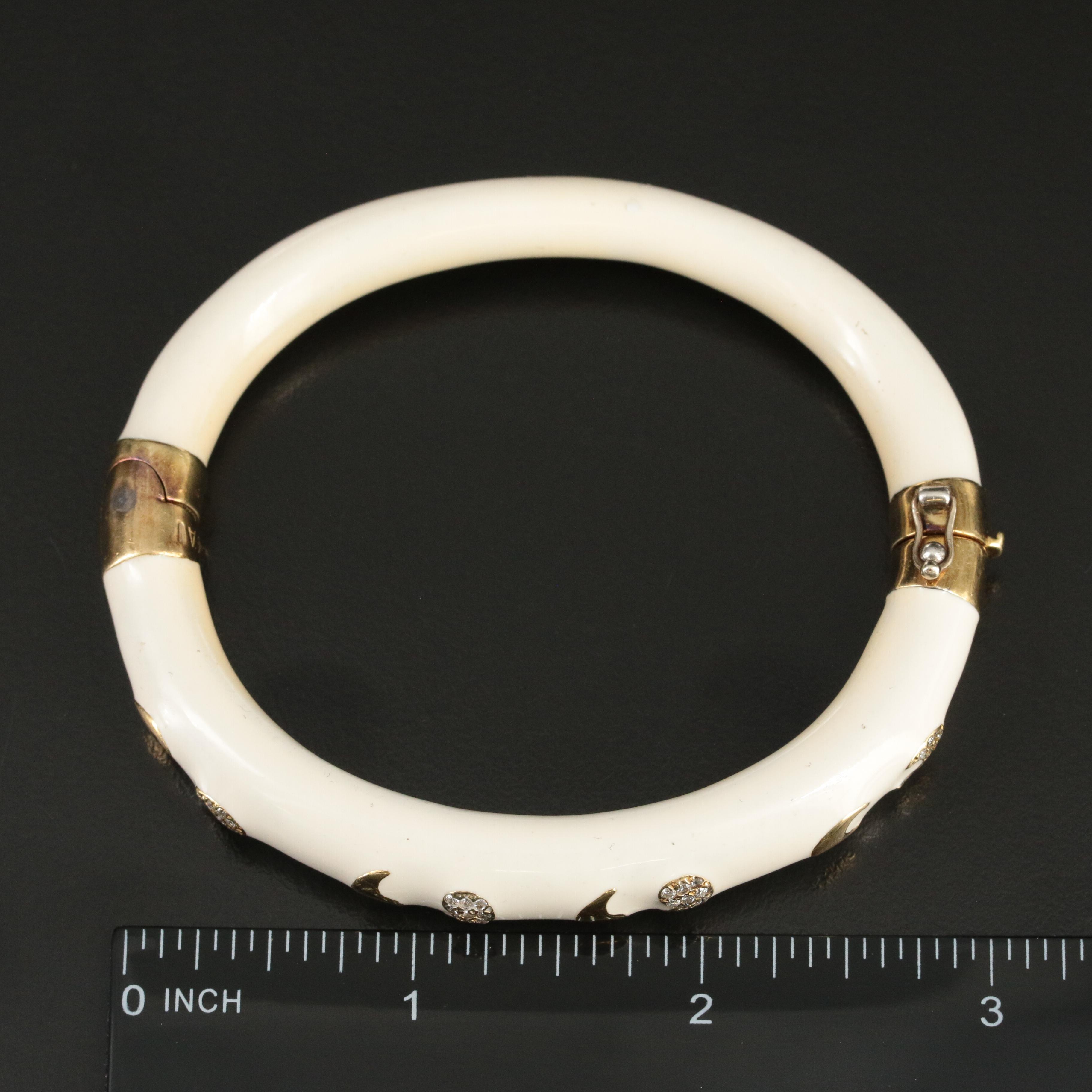 Haggai 18K "Crescents and Commas" Diamond and Cream Enamel Hinged Bracelet