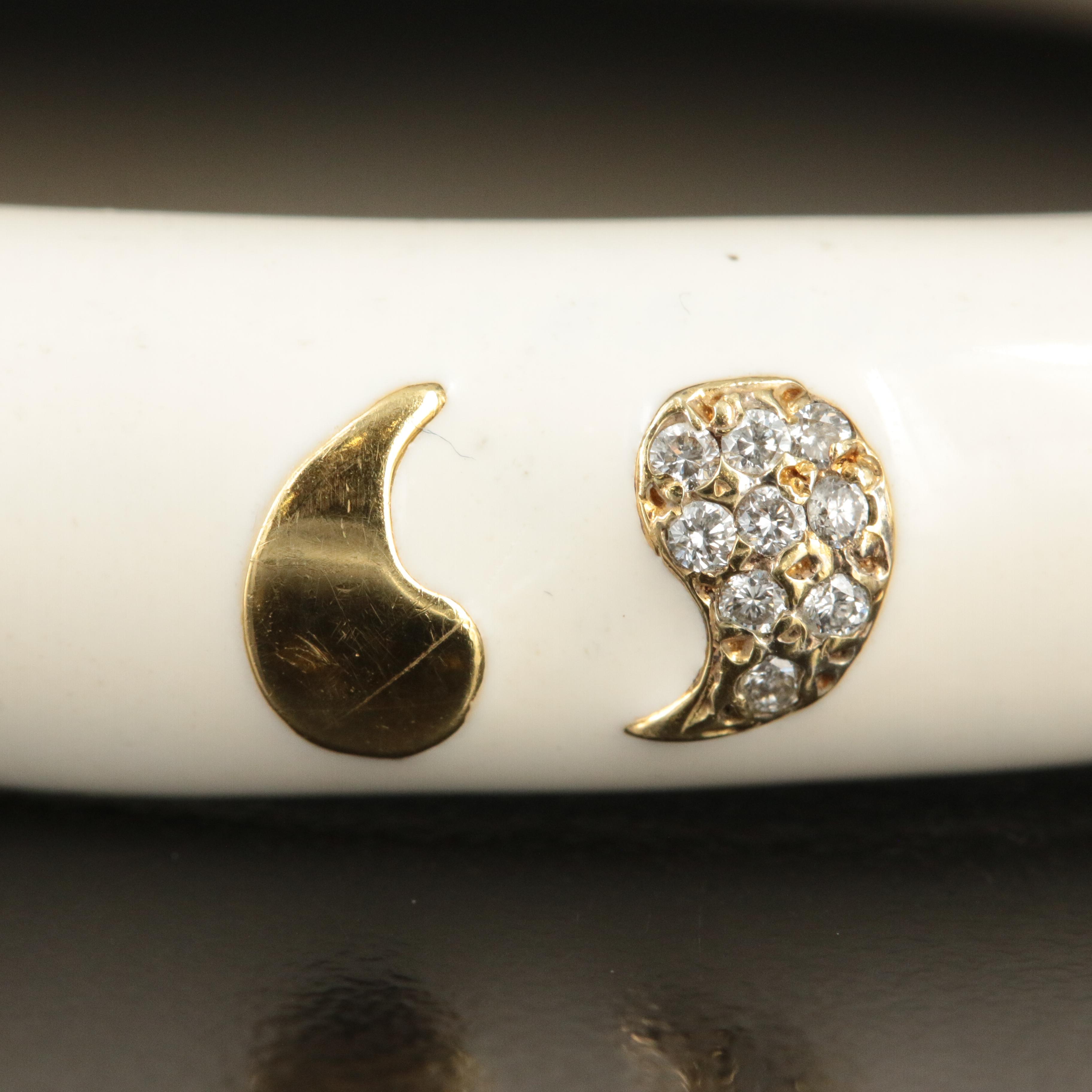 Haggai 18K "Crescents and Commas" Diamond and Cream Enamel Hinged Bracelet