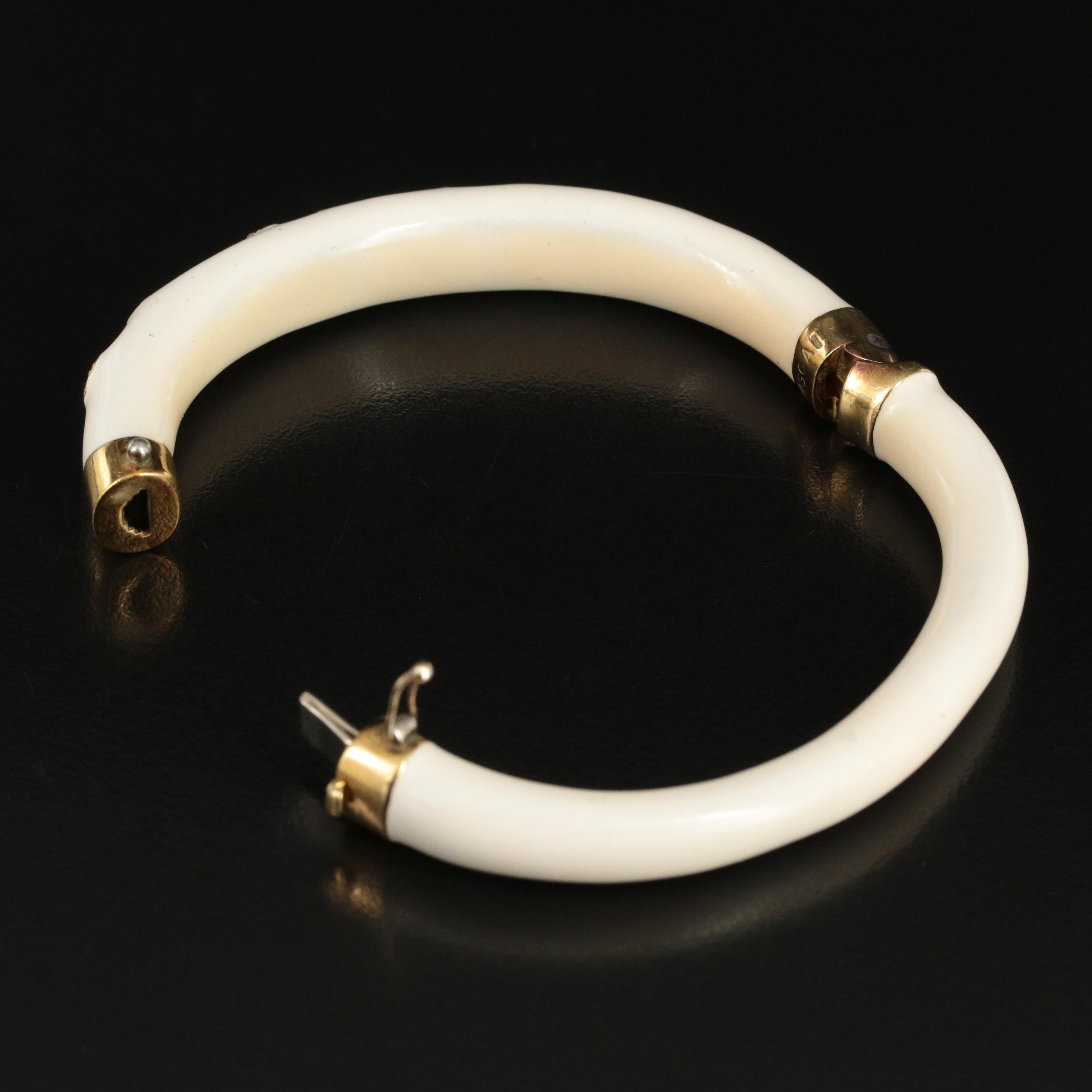 Haggai 18K "Crescents and Commas" Diamond and Cream Enamel Hinged Bracelet